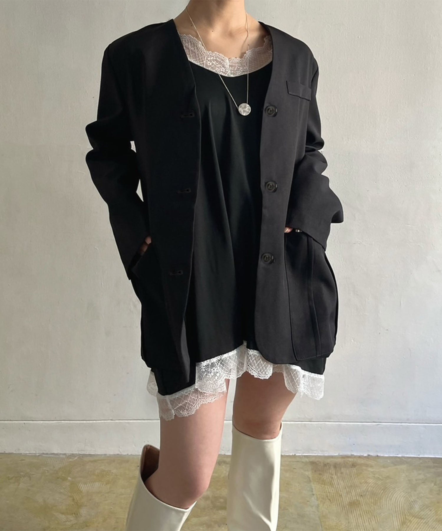 ジュエローブ Jewelobe タックポケットノーカラージャケット
