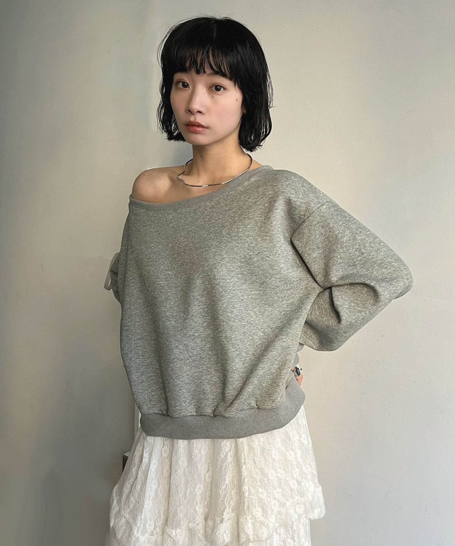 Jewelobe Jewelobe 寬鬆船領蕾絲蝴蝶結套頭衫