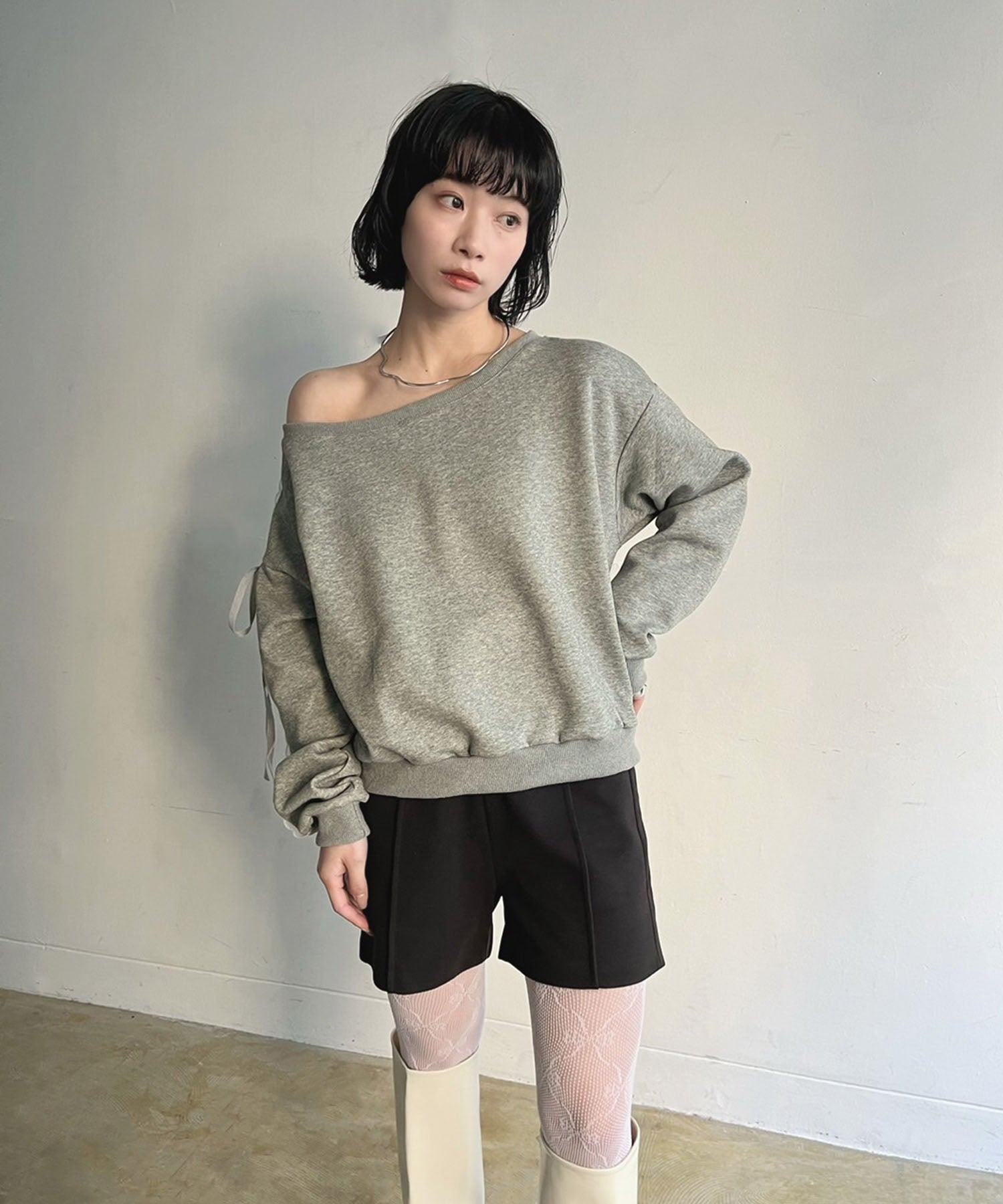 Jewelobe Jewelobe 寬鬆船領蕾絲蝴蝶結套頭衫