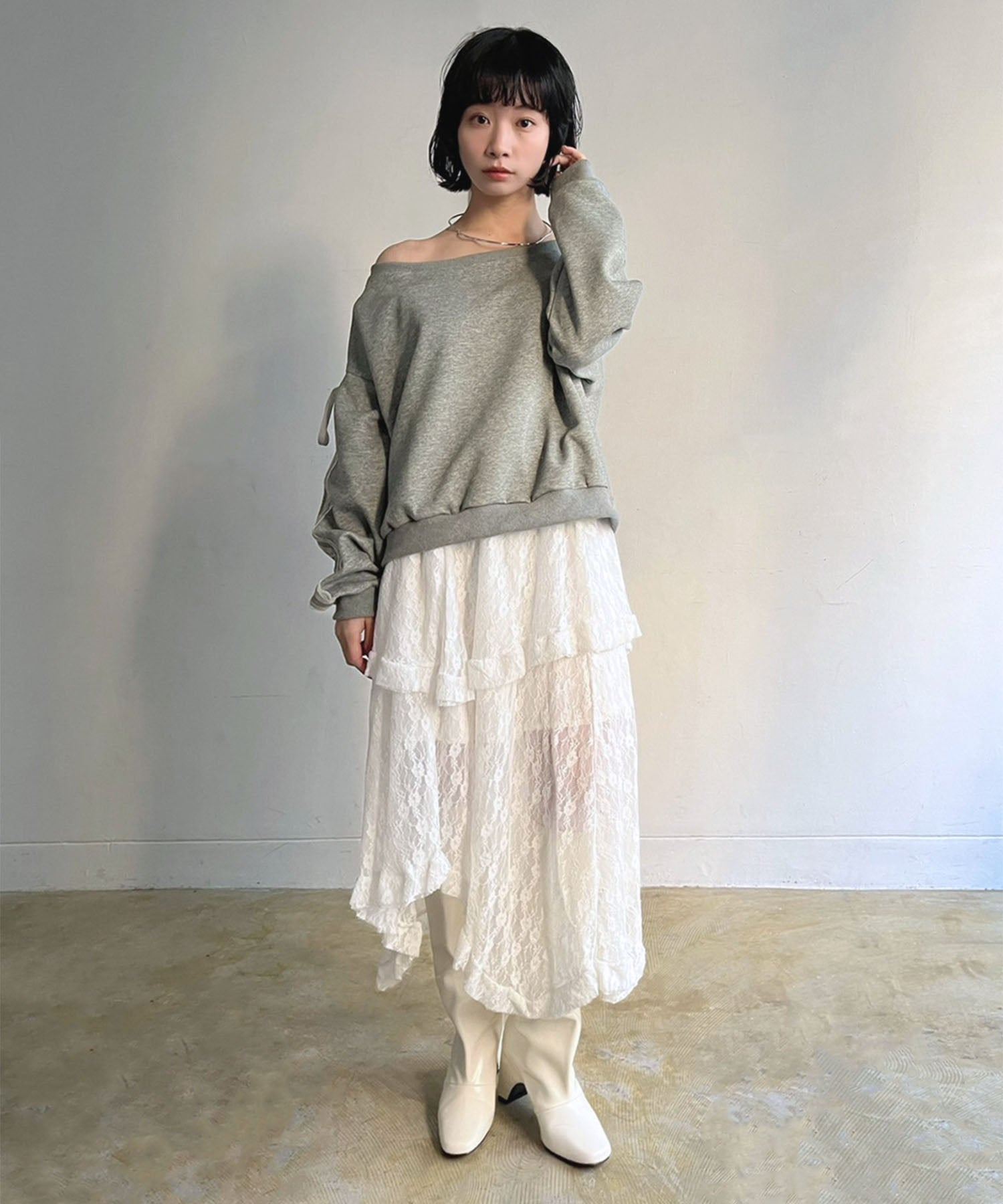 Jewelobe Jewelobe 寬鬆船領蕾絲蝴蝶結套頭衫