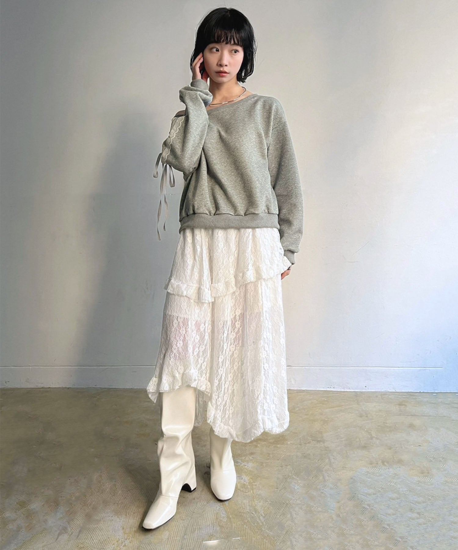 Jewelobe Jewelobe 寬鬆船領蕾絲蝴蝶結套頭衫
