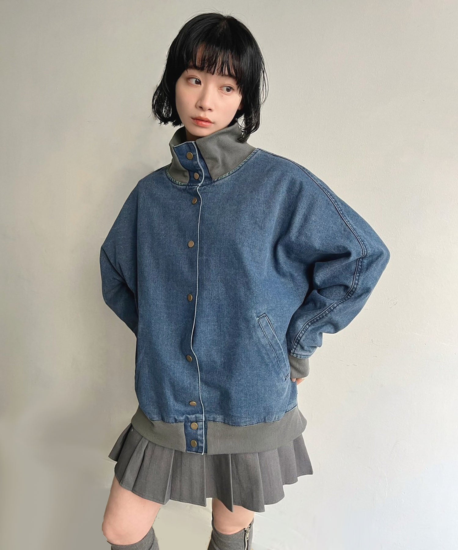 ジュエローブ Jewelobe デニム×リブオーバーサイズドルマンブルゾン