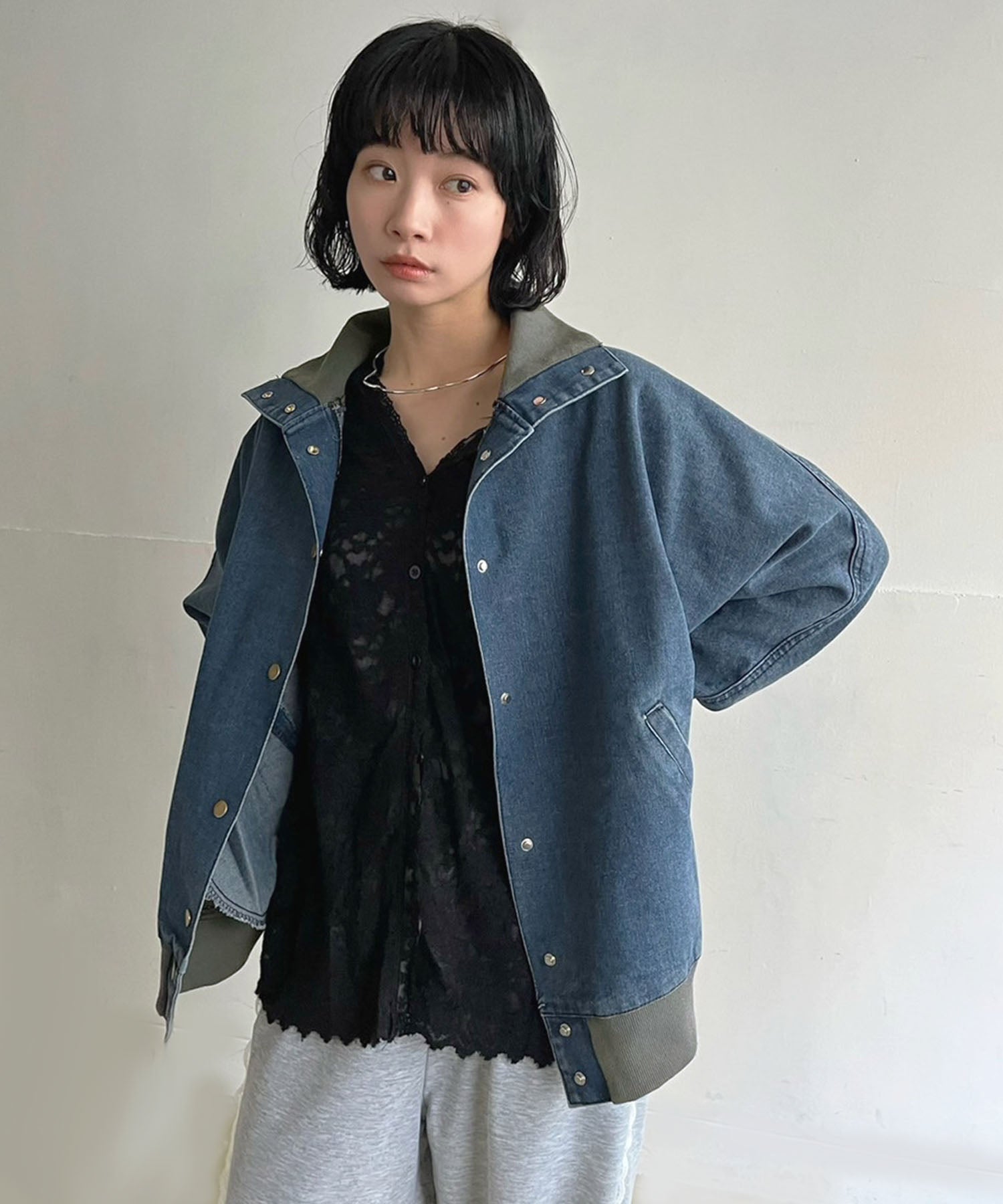 ジュエローブ Jewelobe デニム×リブオーバーサイズドルマンブルゾン