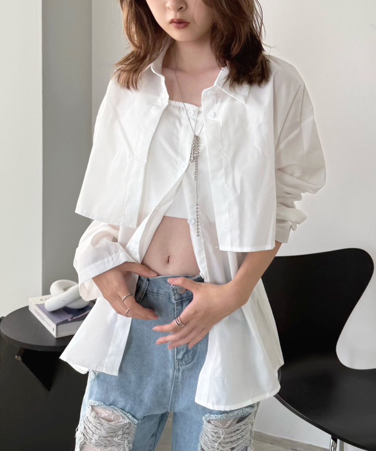 ジュエローブ Jewelobe ショートシャツボレロ×キャミストレートチュニックセット （ホワイト） ホワイト