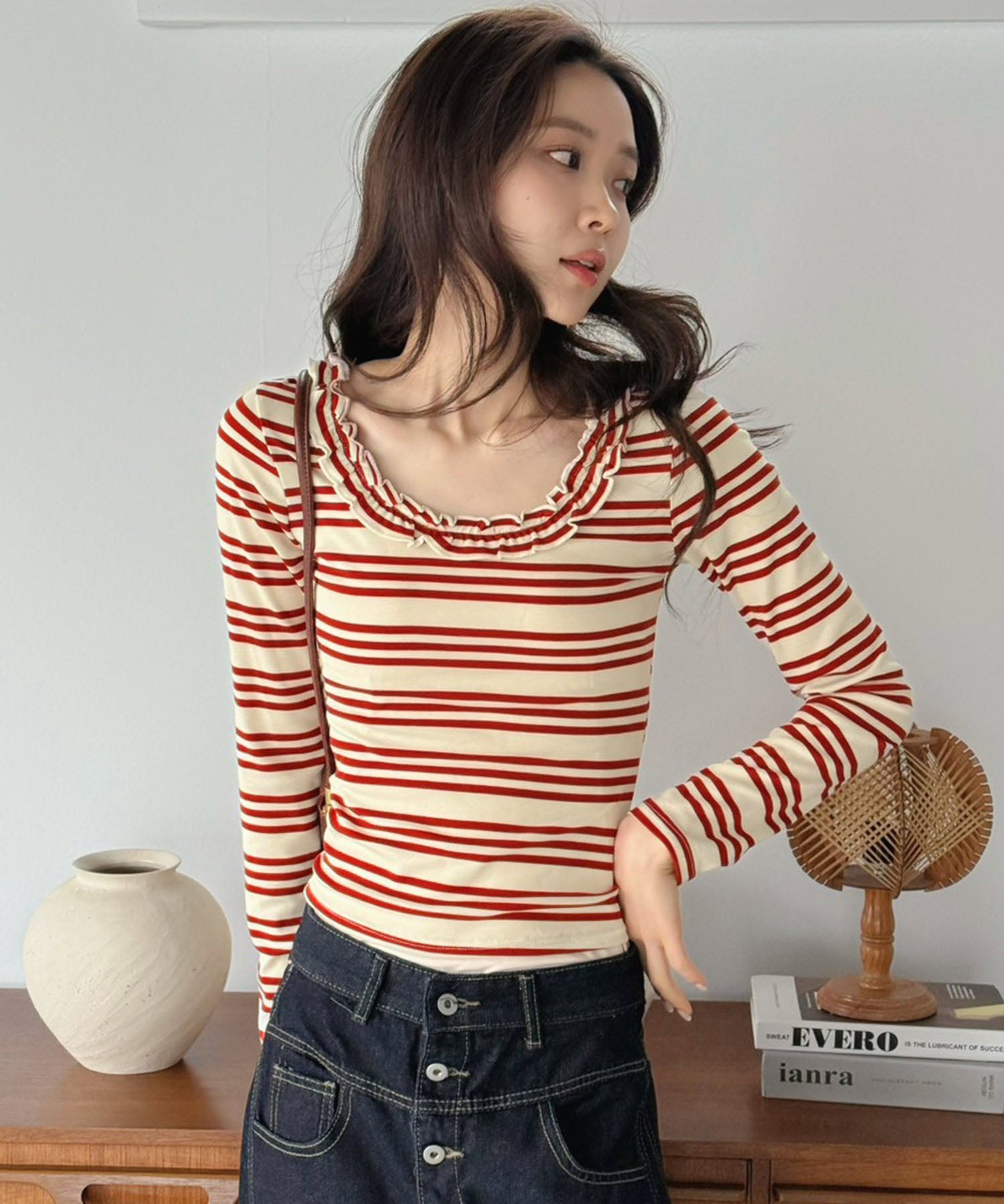 ジュエローブ Jewelobe バックストラップボーダータイトカットソー （レッド） レッド