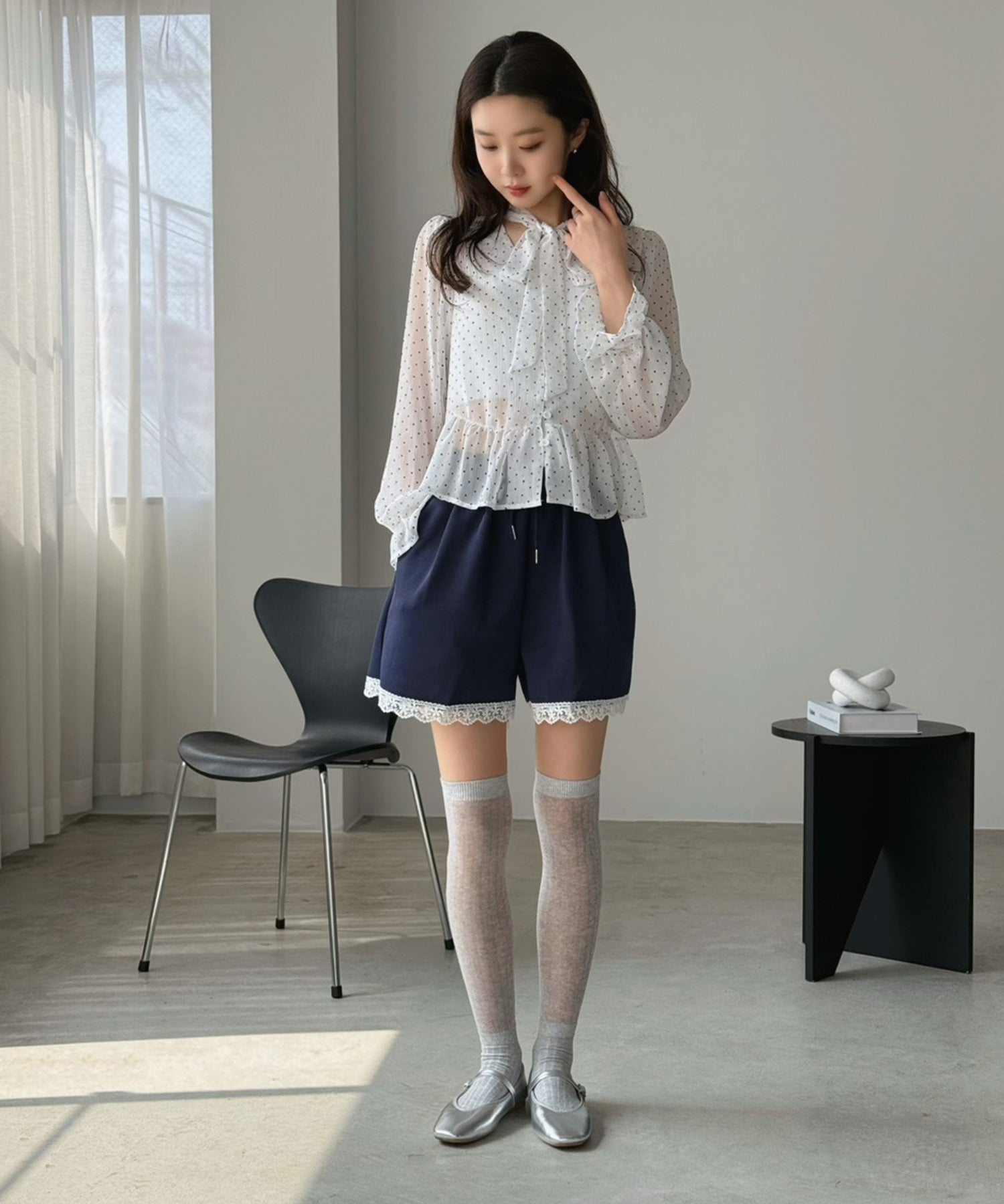 ジュエローブ Jewelobe レースデザインスエットショートパンツ （ネイビー） ネイビー