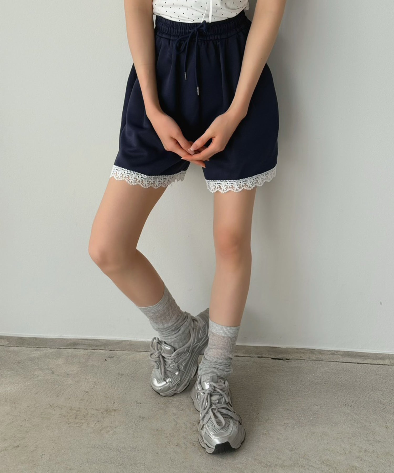 ジュエローブ Jewelobe レースデザインスエットショートパンツ （ネイビー） ネイビー