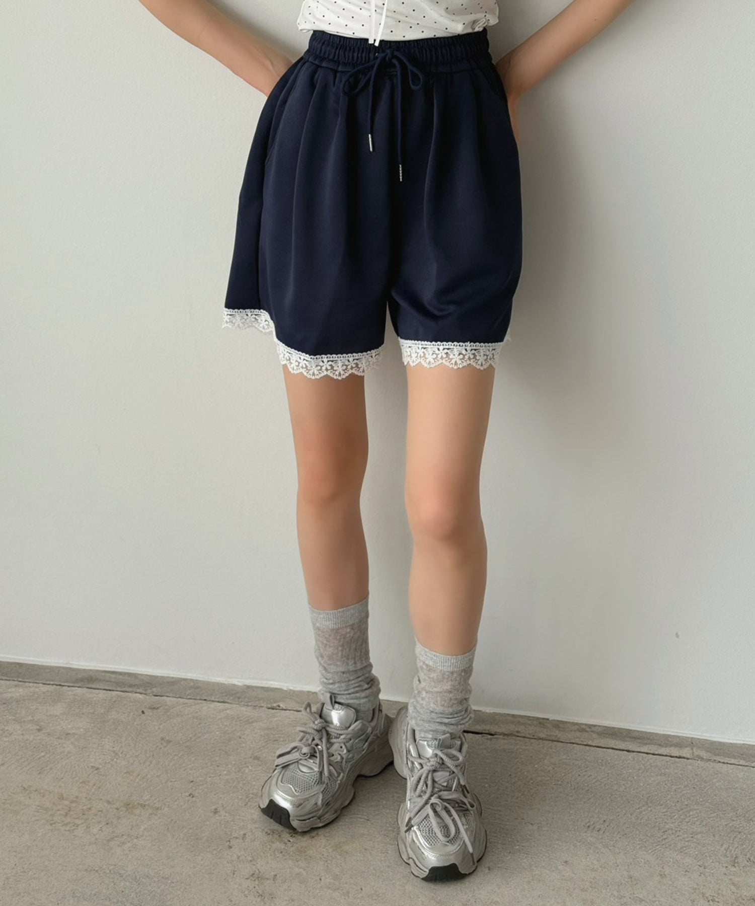 ジュエローブ Jewelobe レースデザインスエットショートパンツ （ネイビー） ネイビー