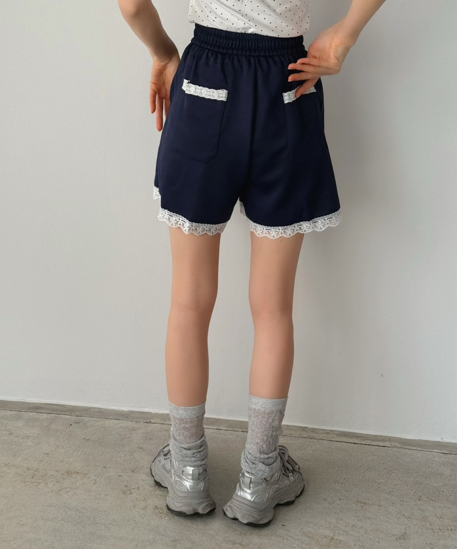 ジュエローブ Jewelobe レースデザインスエットショートパンツ （ネイビー） ネイビー