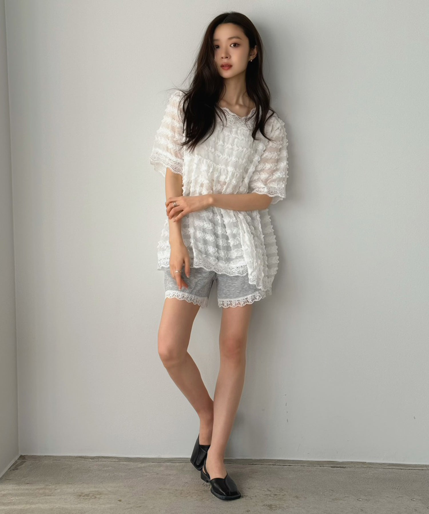 ジュエローブ Jewelobe レースデザインスエットショートパンツ （グレー） グレー
