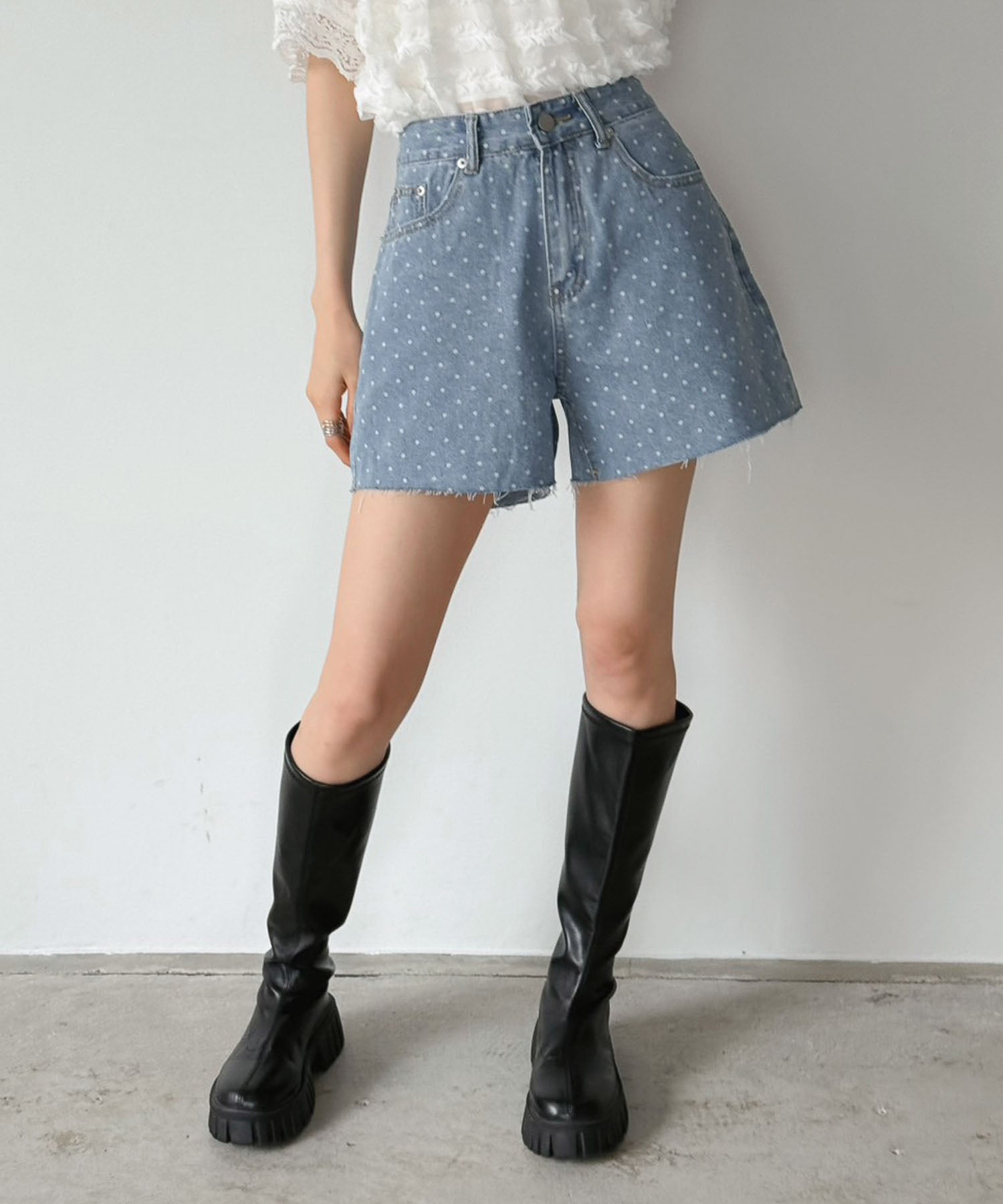 ジュエローブ Jewelobe ミニドットデニムパンツ （サックスブルー） サックスブルー