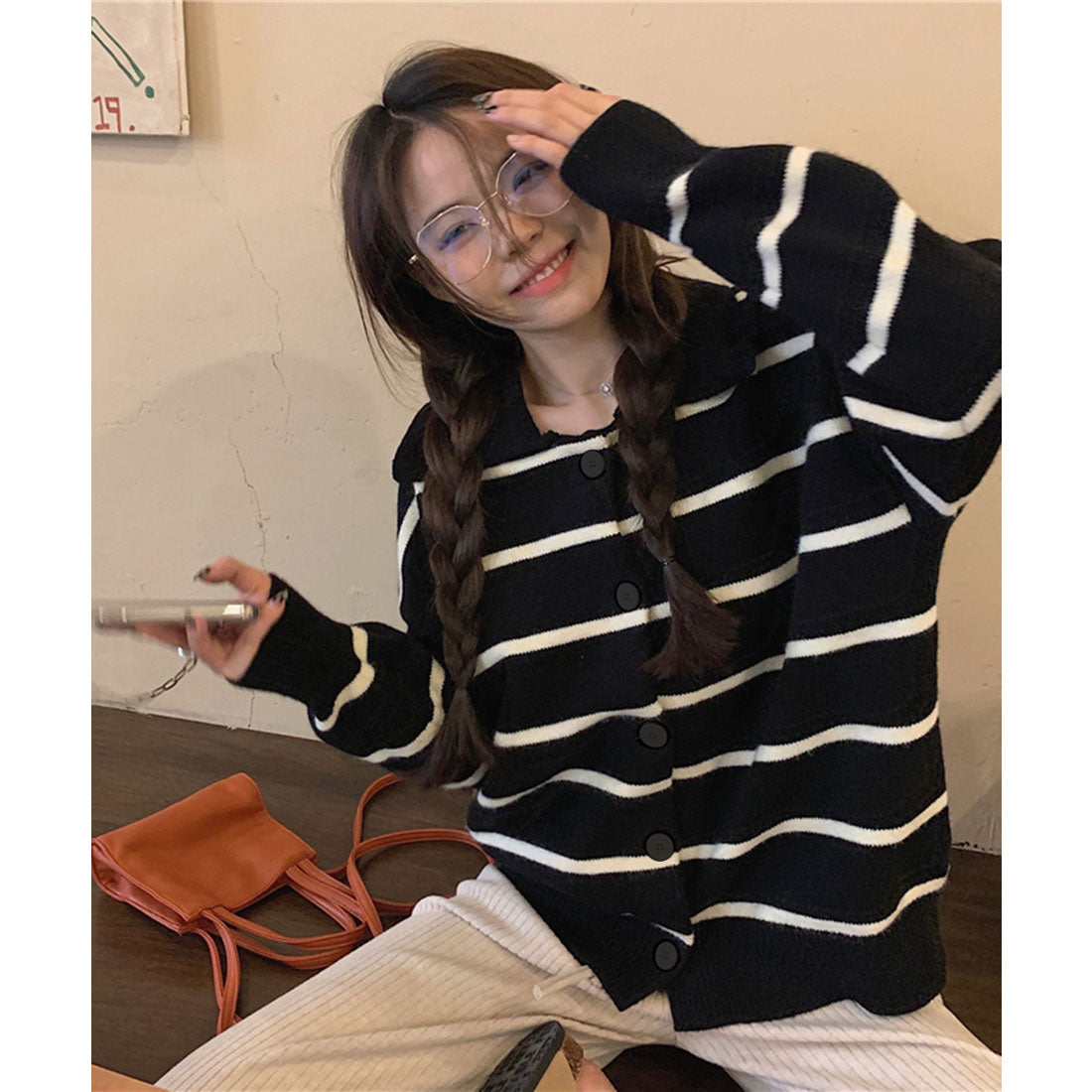 ジュエローブ Jewelobe ビッグカラーボーダーニットカーディガン