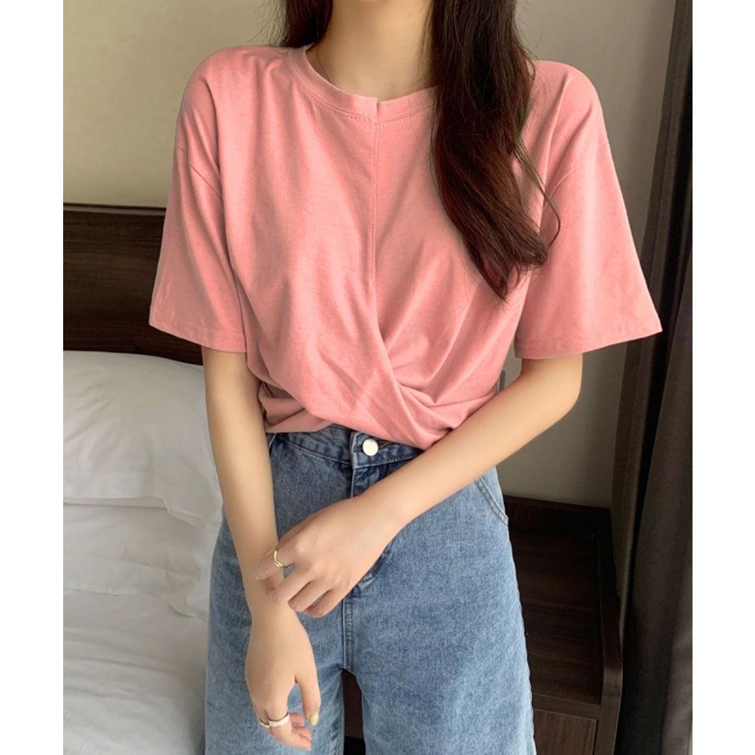ジュエローブ Jewelobe ツイストヘムクロップドTシャツ （ピンク） ピンク