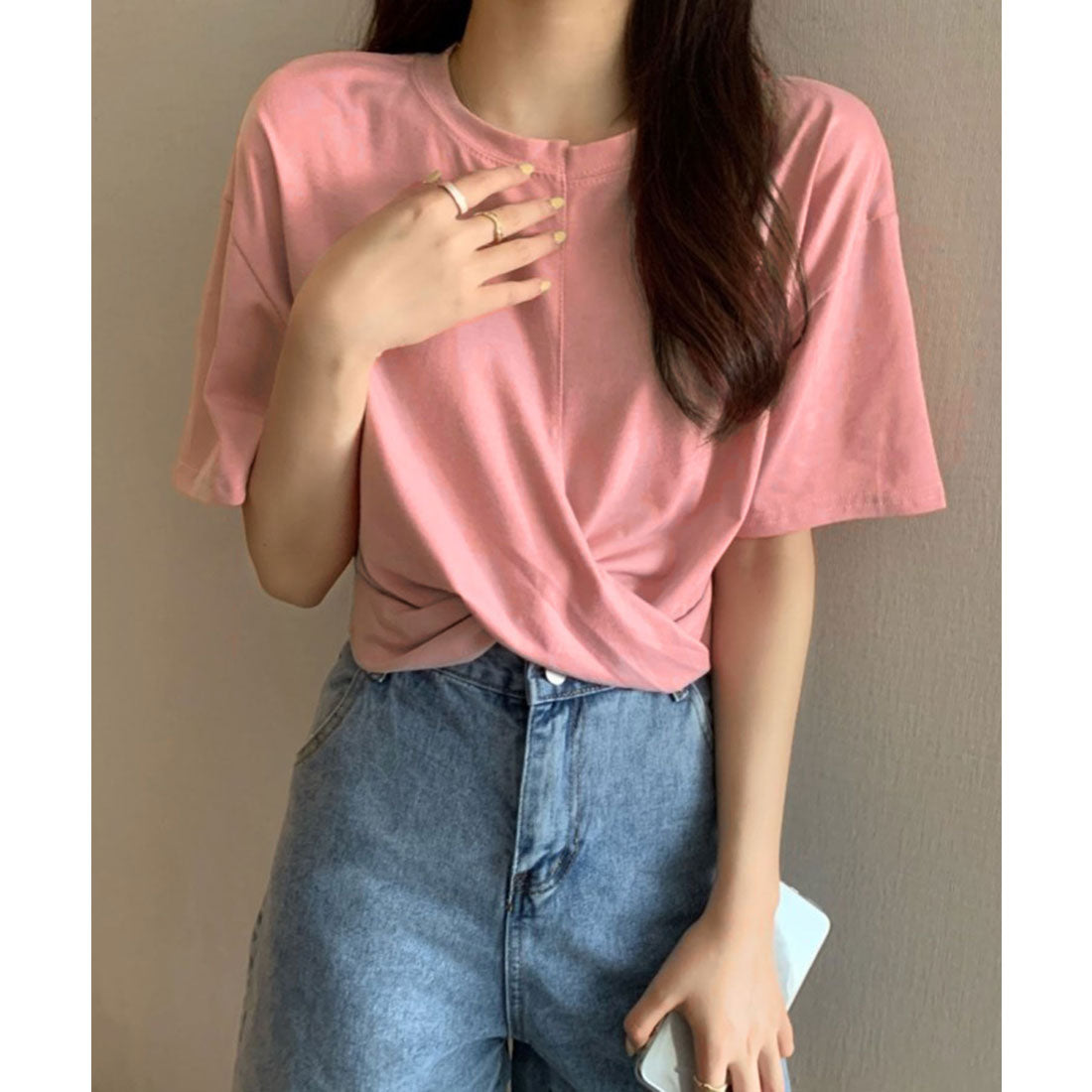 ジュエローブ Jewelobe ツイストヘムクロップドTシャツ （ピンク） ピンク