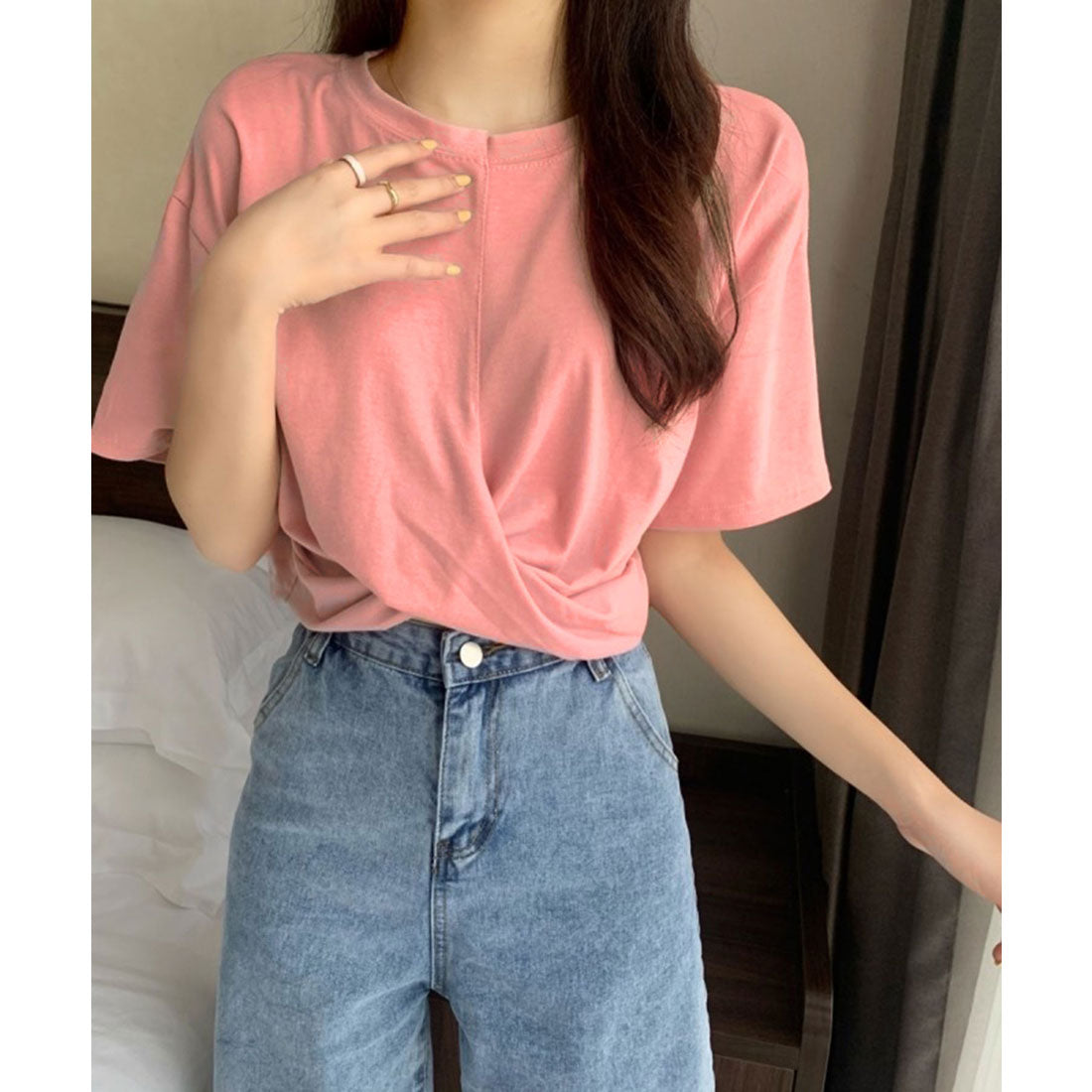 ジュエローブ Jewelobe ツイストヘムクロップドTシャツ （ピンク） ピンク
