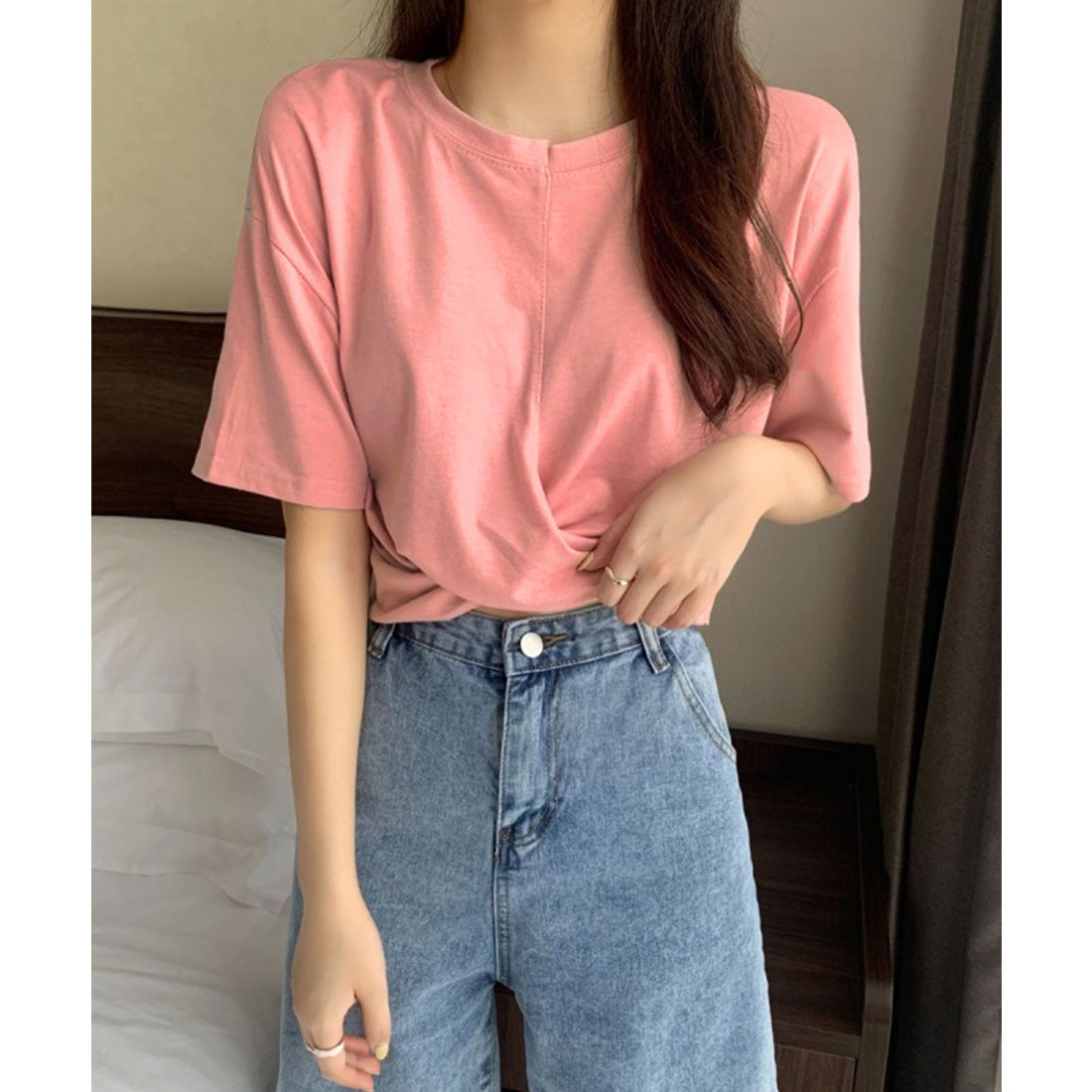 ジュエローブ Jewelobe ツイストヘムクロップドTシャツ （ピンク） ピンク