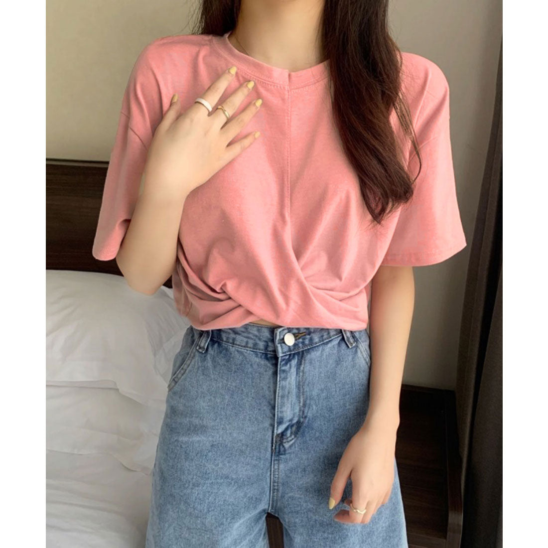 ジュエローブ Jewelobe ツイストヘムクロップドTシャツ （ピンク） ピンク