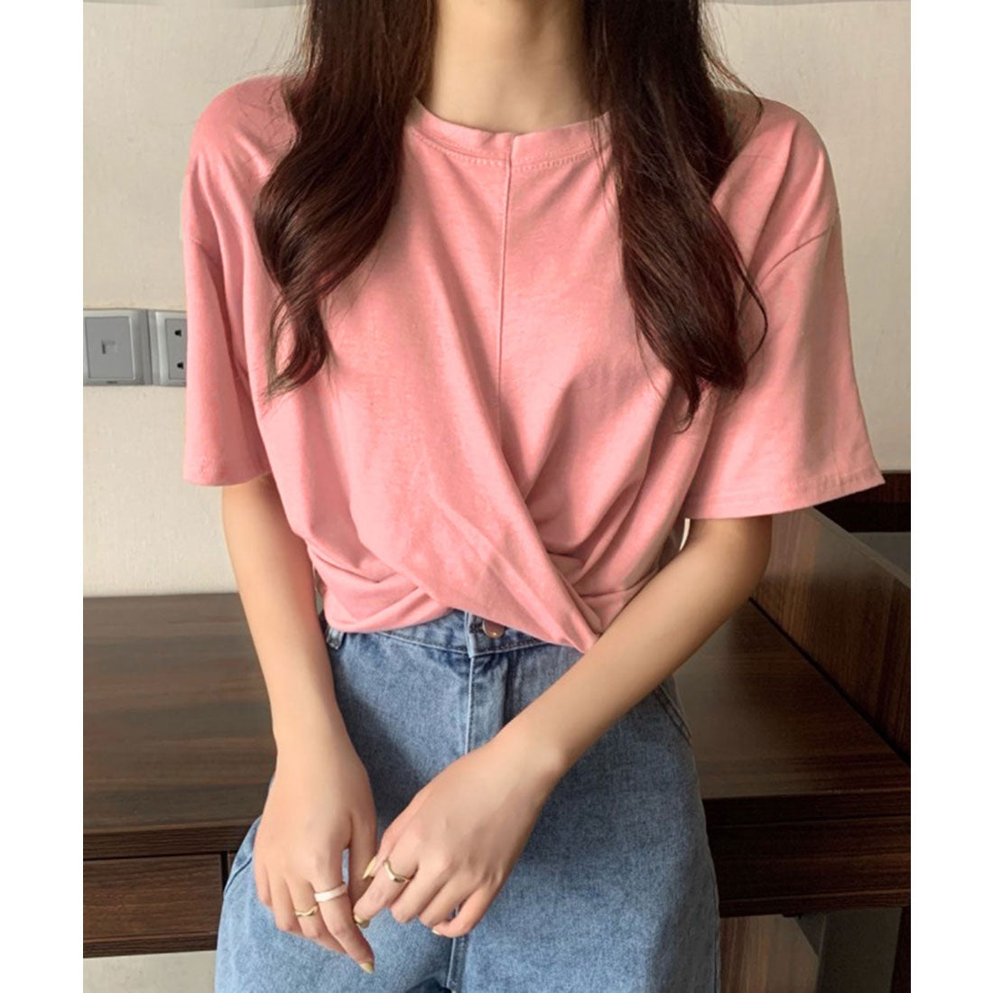 ジュエローブ Jewelobe ツイストヘムクロップドTシャツ （ピンク） ピンク
