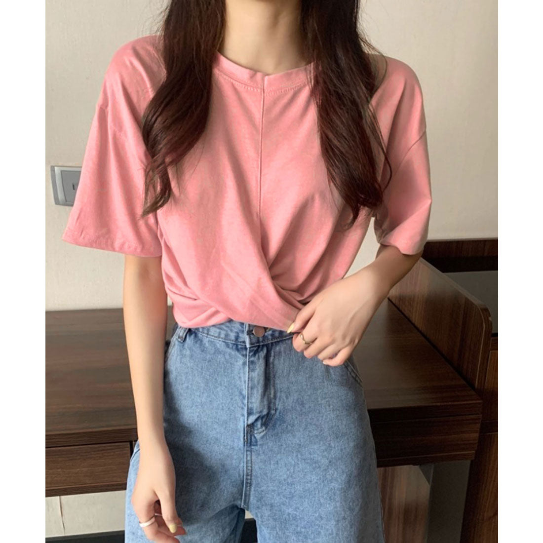 ジュエローブ Jewelobe ツイストヘムクロップドTシャツ （ピンク） ピンク