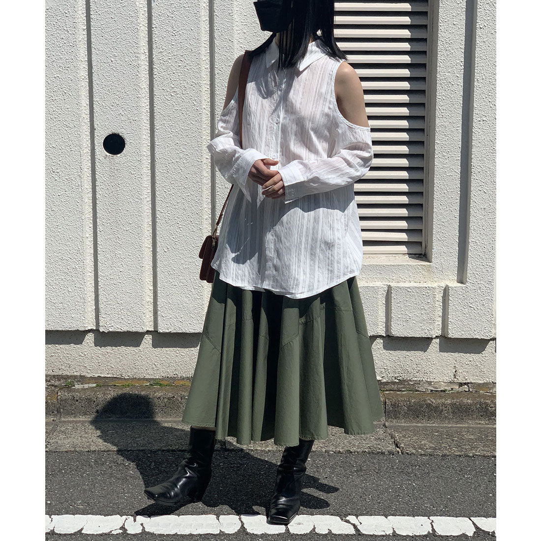 ジュエローブ Jewelobe 肩あきストライプシアーシャツ