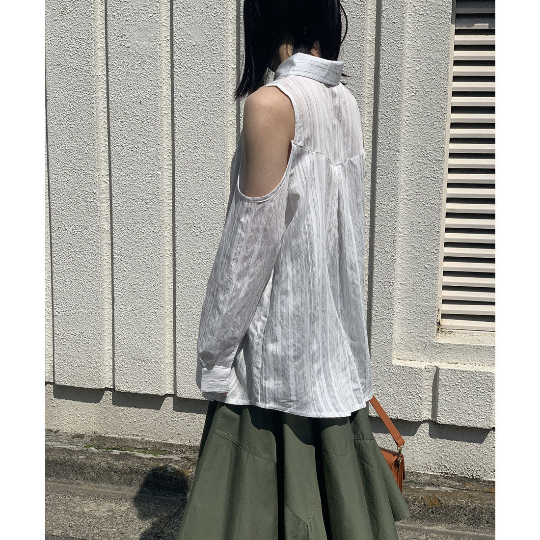 ジュエローブ Jewelobe 肩あきストライプシアーシャツ