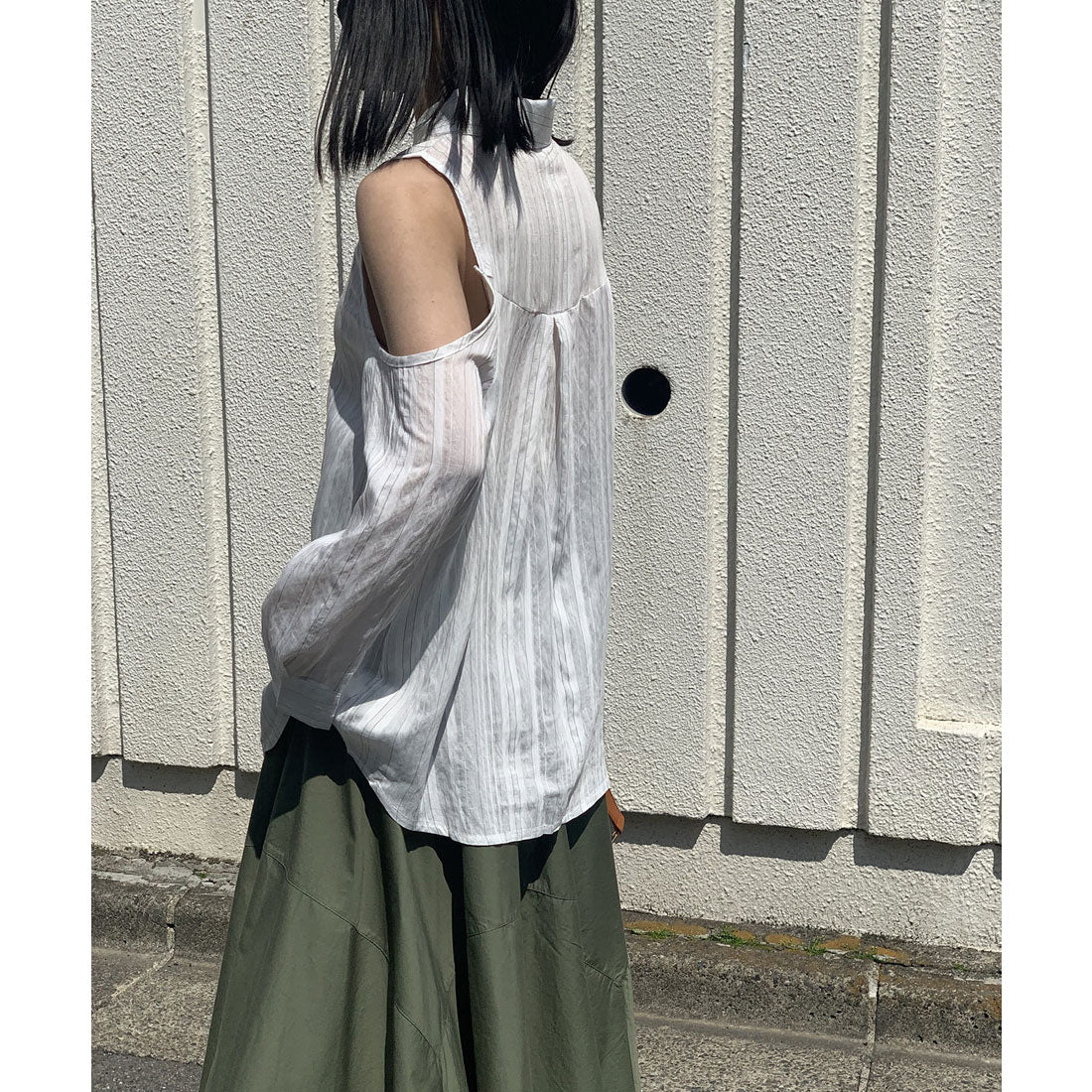 ジュエローブ Jewelobe 肩あきストライプシアーシャツ