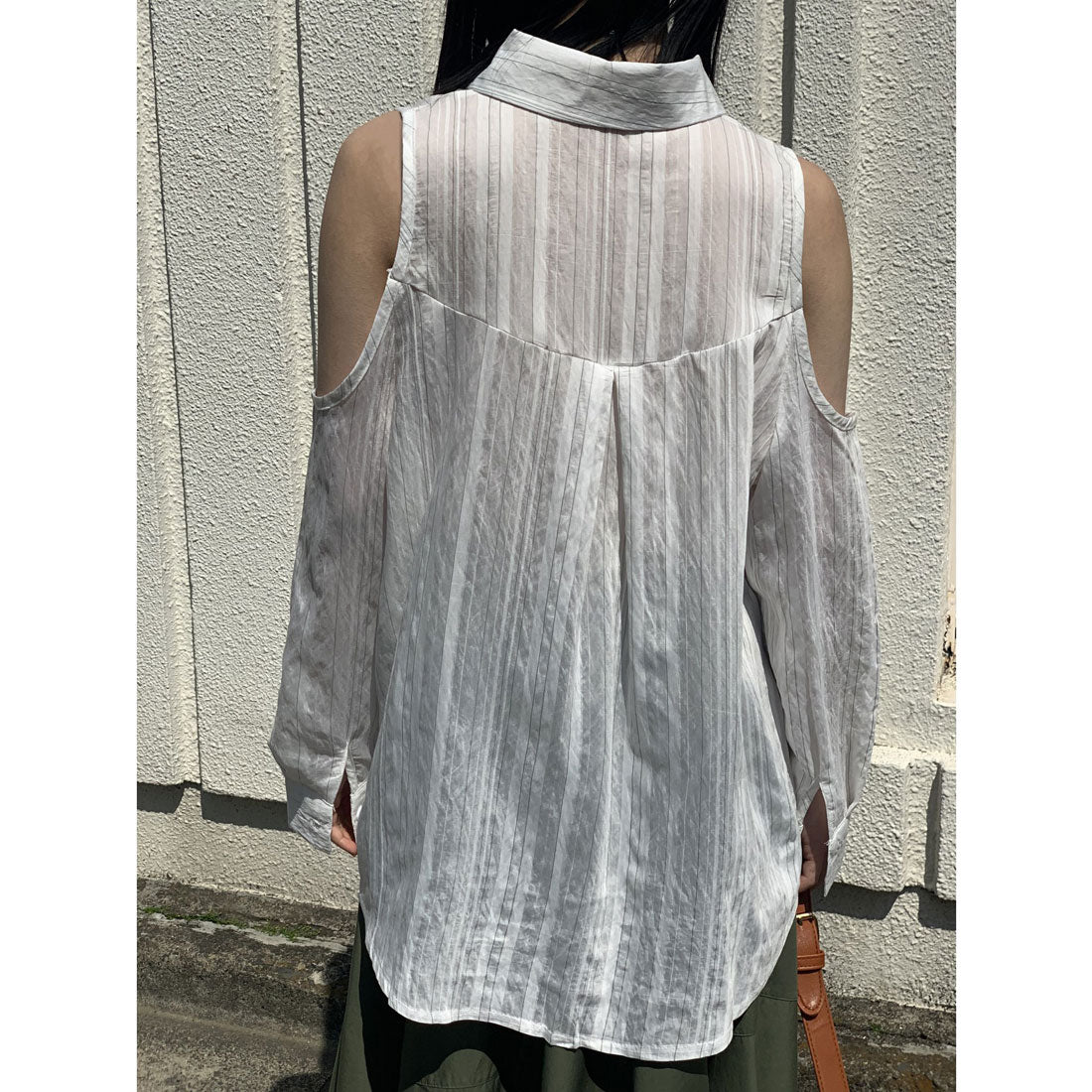 ジュエローブ Jewelobe 肩あきストライプシアーシャツ