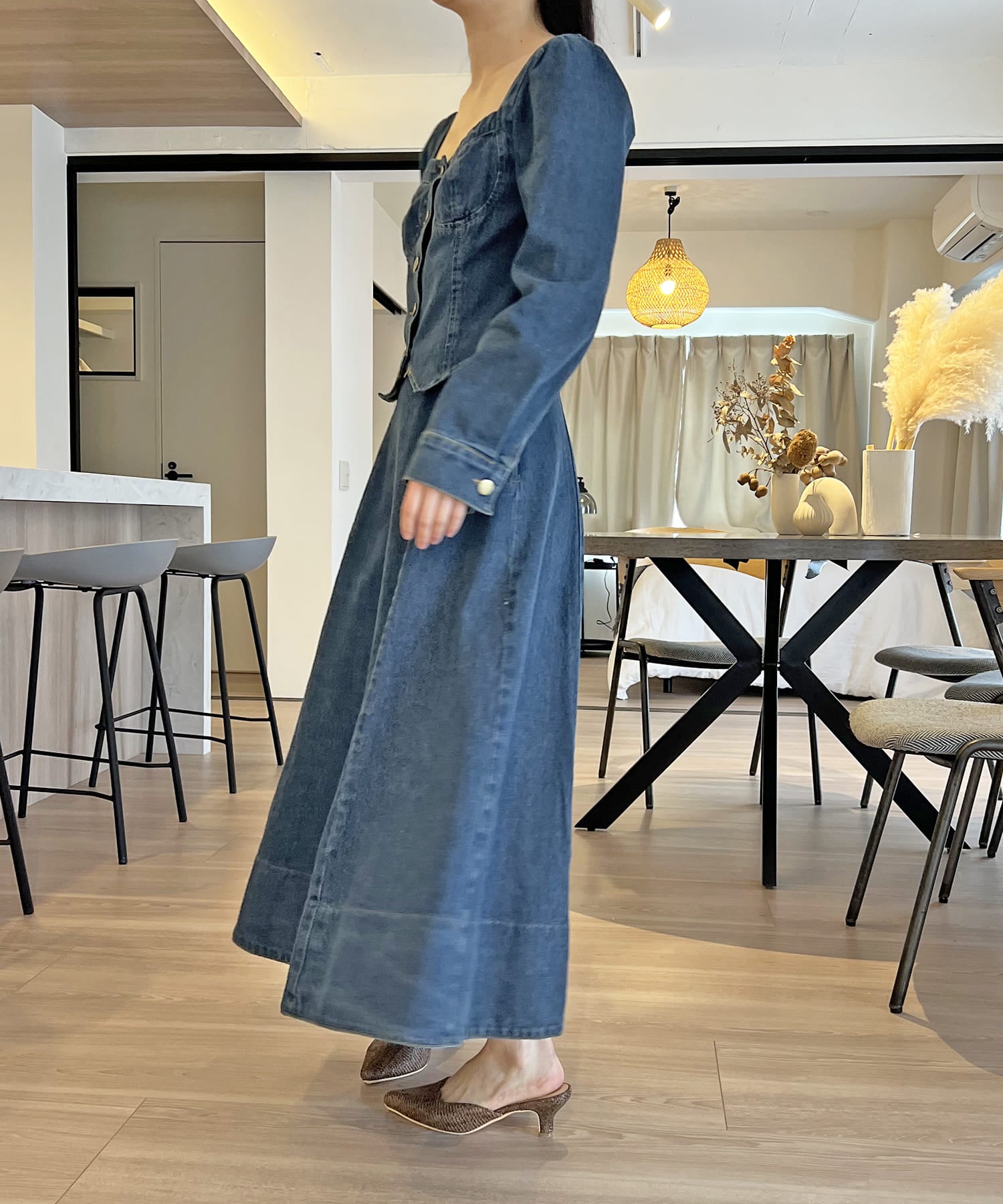 ジュエローブ Jewelobe ビスチェジャケット×フレアスカート デニムセットアップ