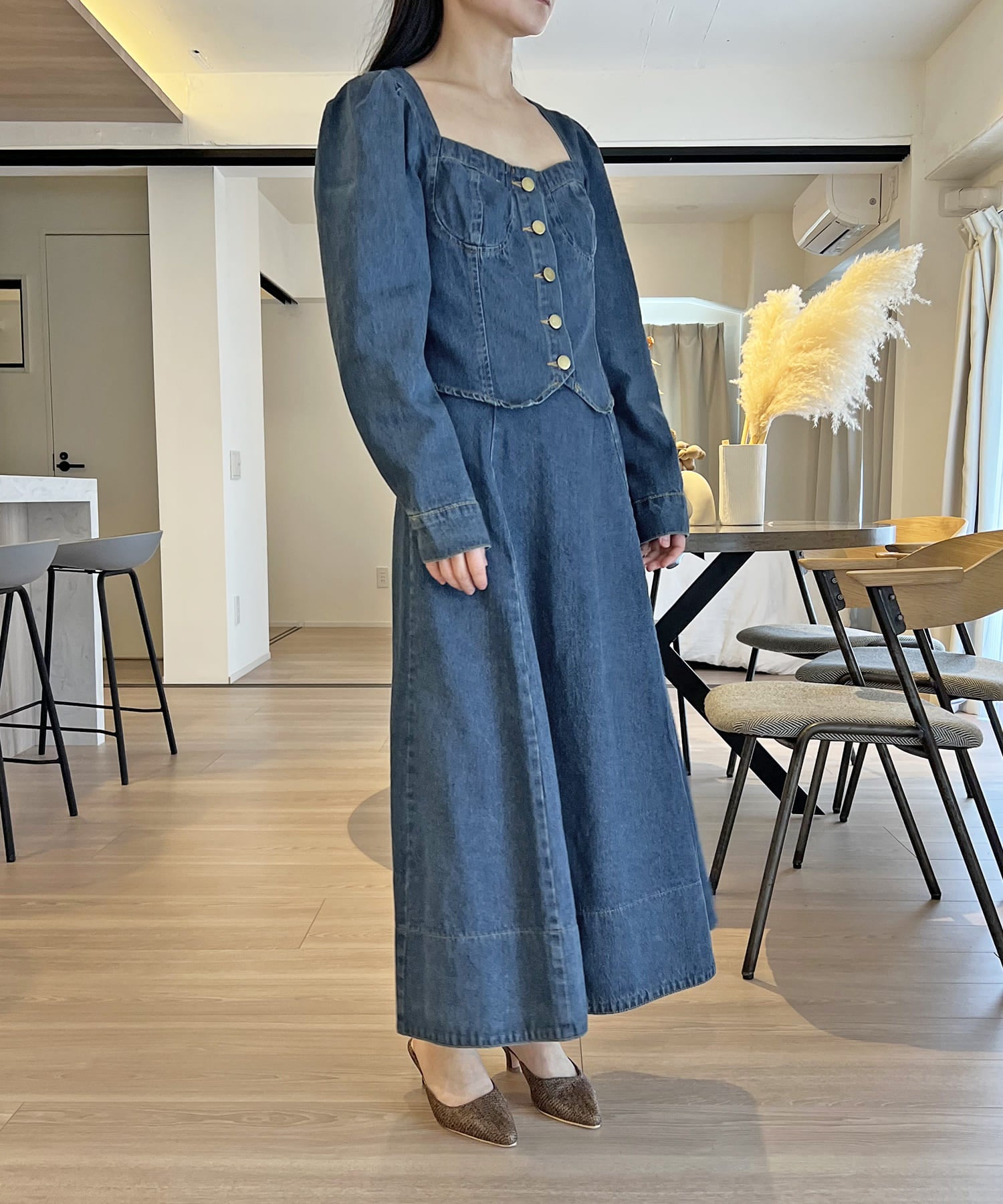 ジュエローブ Jewelobe ビスチェジャケット×フレアスカート デニムセットアップ