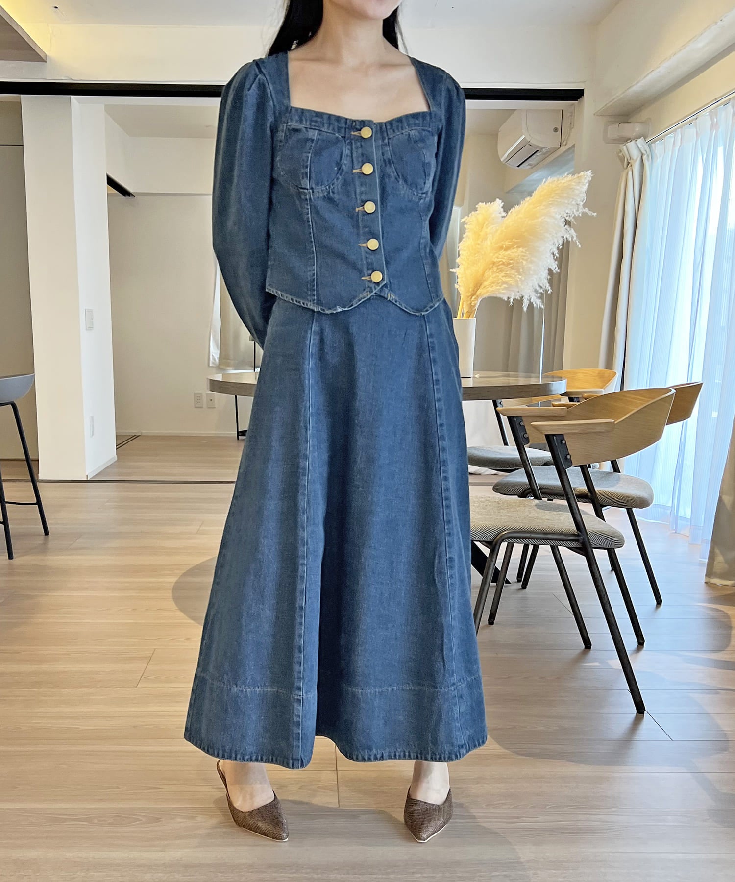 ジュエローブ Jewelobe ビスチェジャケット×フレアスカート デニムセットアップ