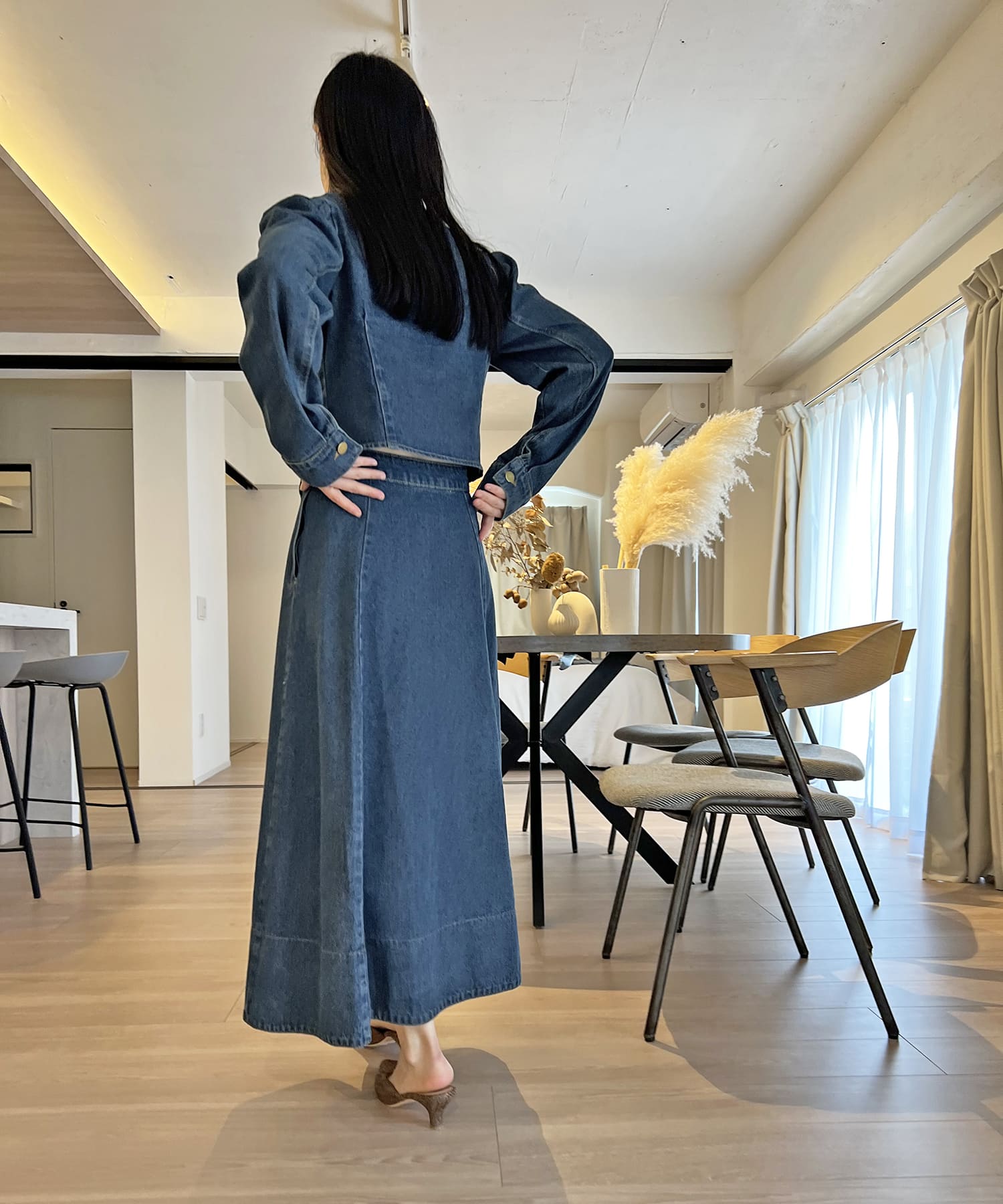 ジュエローブ Jewelobe ビスチェジャケット×フレアスカート デニムセットアップ