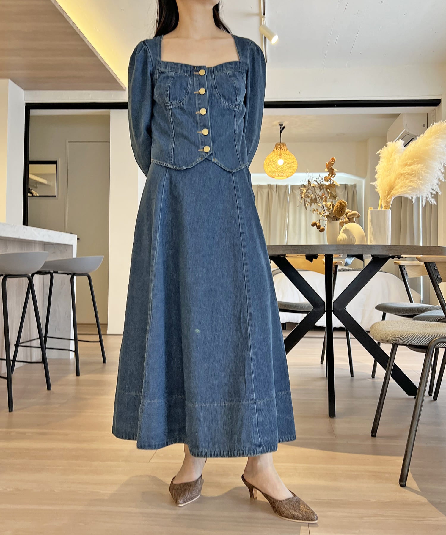 ジュエローブ Jewelobe ビスチェジャケット×フレアスカート デニムセットアップ