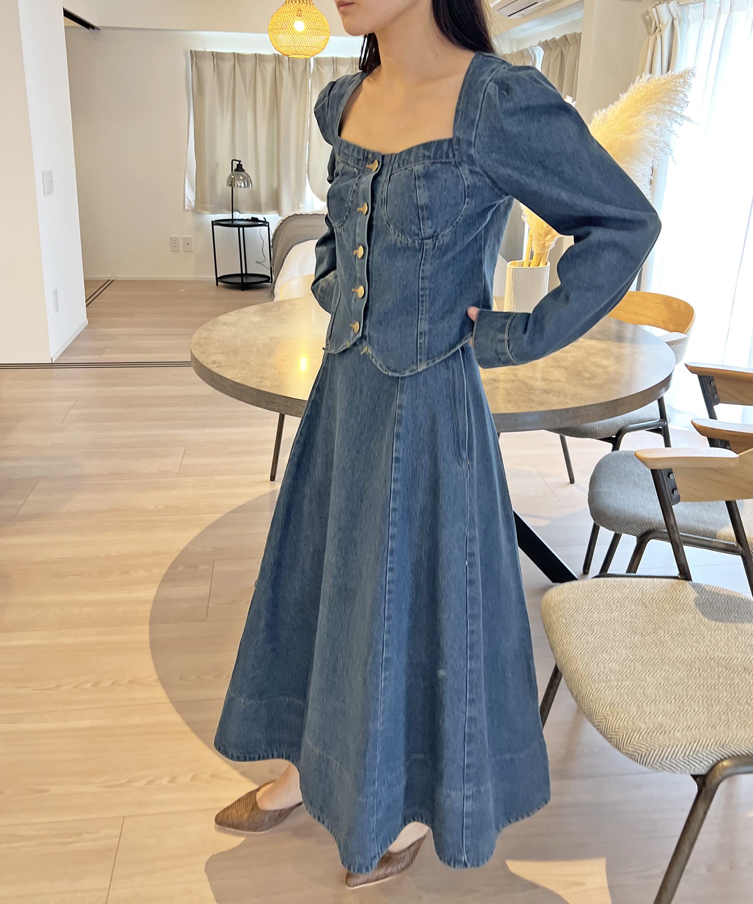 ジュエローブ Jewelobe ビスチェジャケット×フレアスカート デニムセットアップ