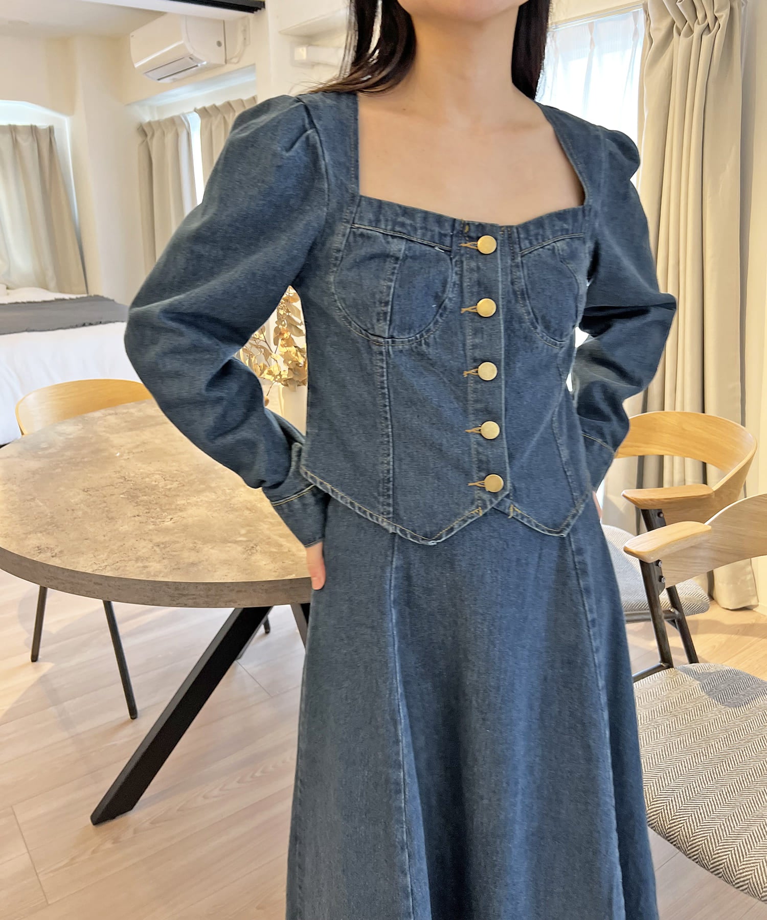 ジュエローブ Jewelobe ビスチェジャケット×フレアスカート デニムセットアップ