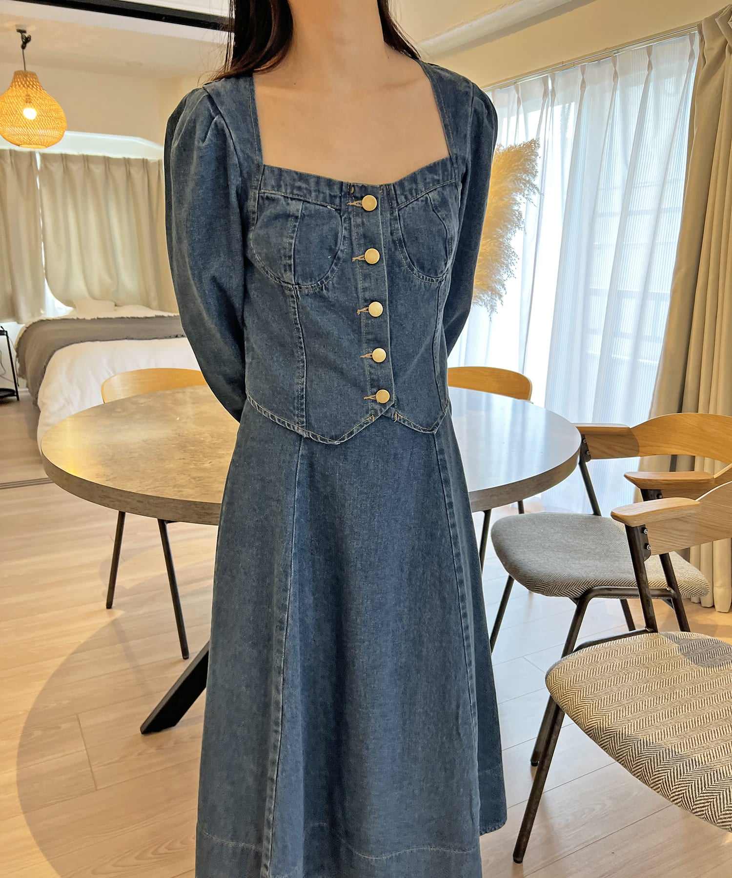 ジュエローブ Jewelobe ビスチェジャケット×フレアスカート デニムセットアップ