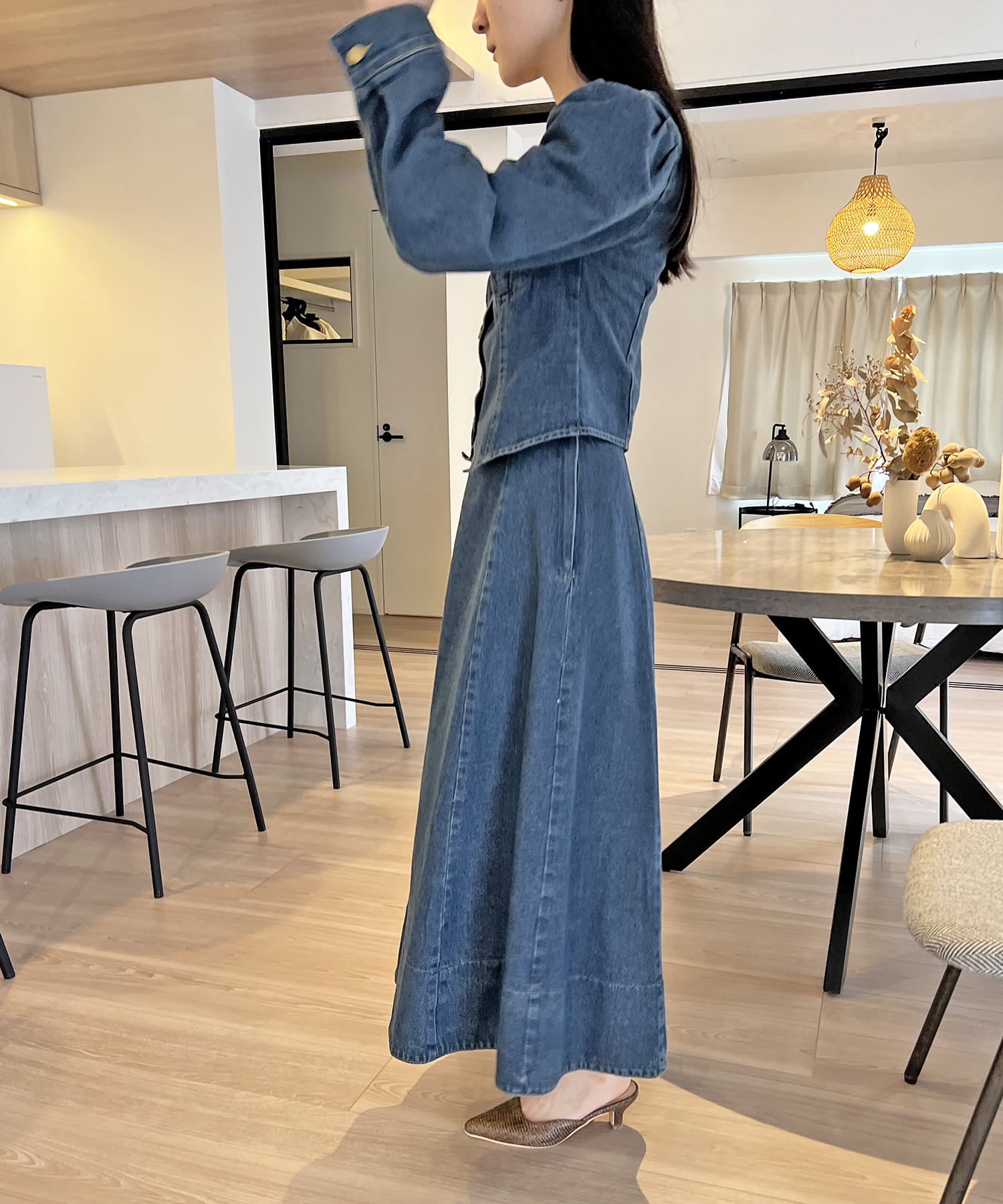 ジュエローブ Jewelobe ビスチェジャケット×フレアスカート デニムセットアップ