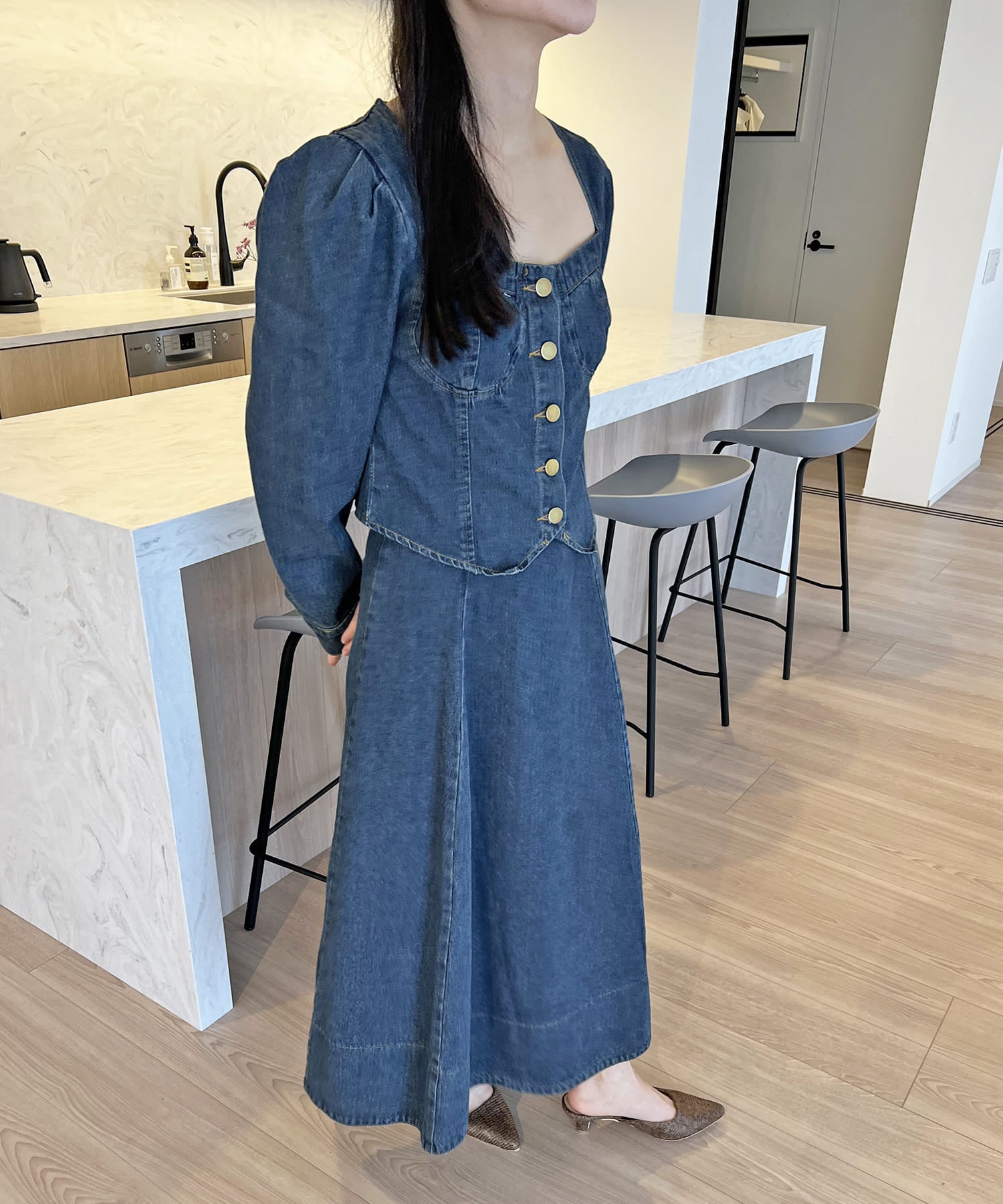 ジュエローブ Jewelobe ビスチェジャケット×フレアスカート デニムセットアップ