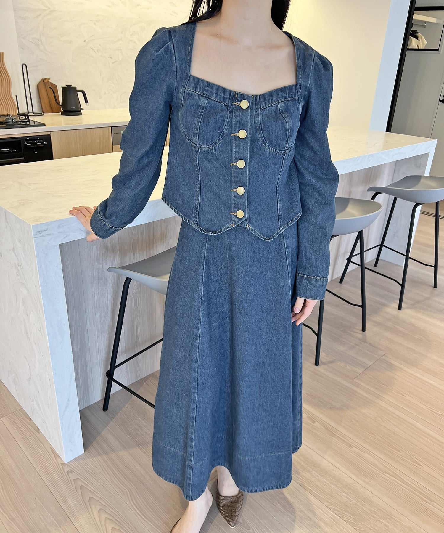 ジュエローブ Jewelobe ビスチェジャケット×フレアスカート デニムセットアップ