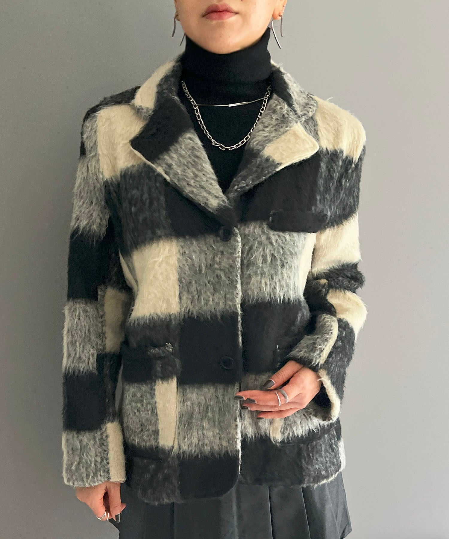 ジュエローブ Jewelobe ブロックチェックボックスジャケット
