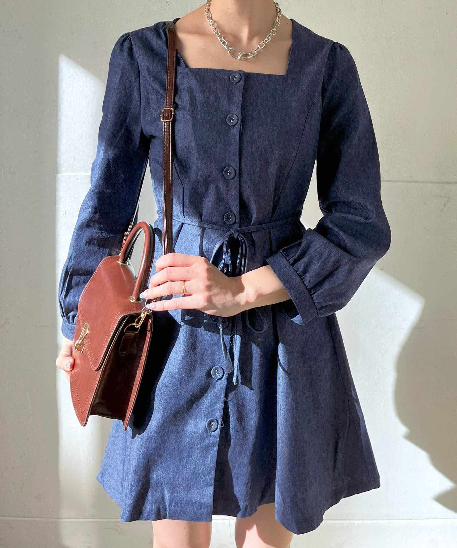 Jewelobe Square Neck Denim Mini Dress