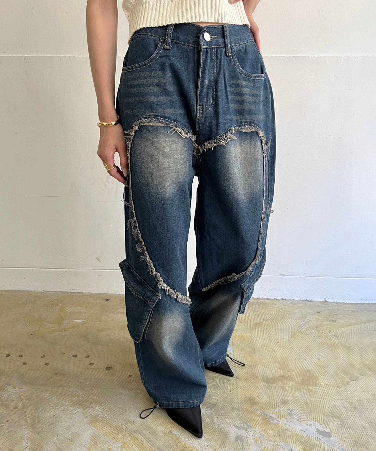 Jewelobe Jewelobe Big Heart Shape Cargo Denim Pants
