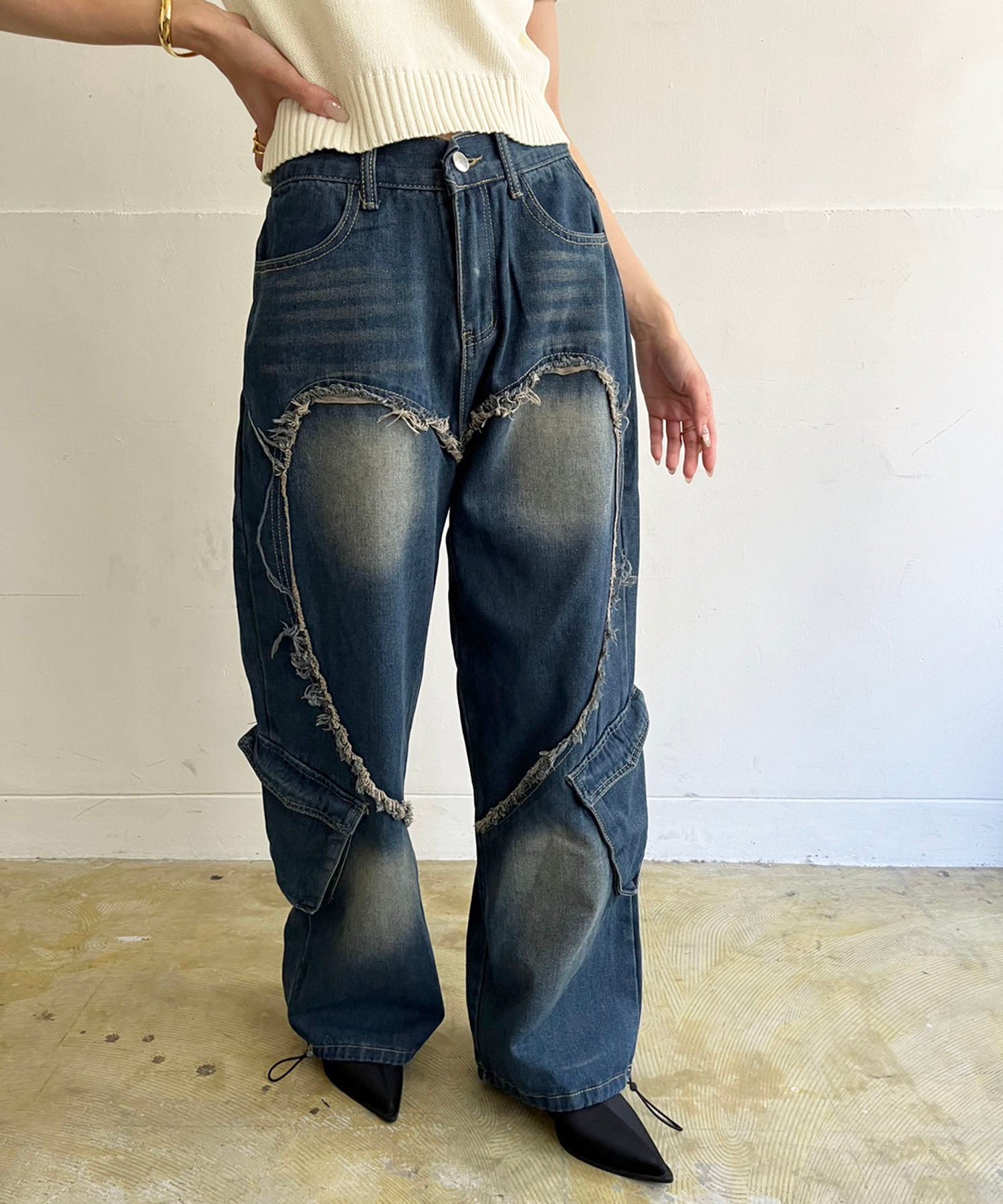 Jewelobe Jewelobe Big Heart Shape Cargo Denim Pants