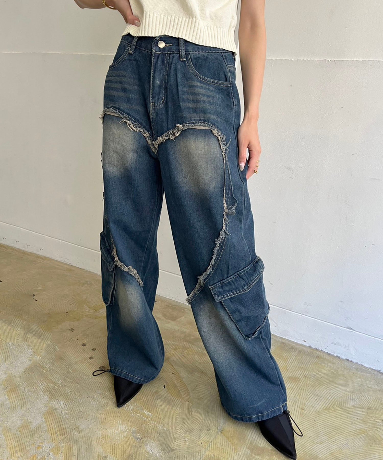 Jewelobe Jewelobe Big Heart Shape Cargo Denim Pants