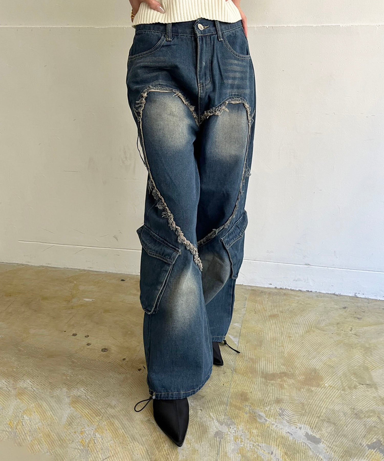 Jewelobe Jewelobe Big Heart Shape Cargo Denim Pants