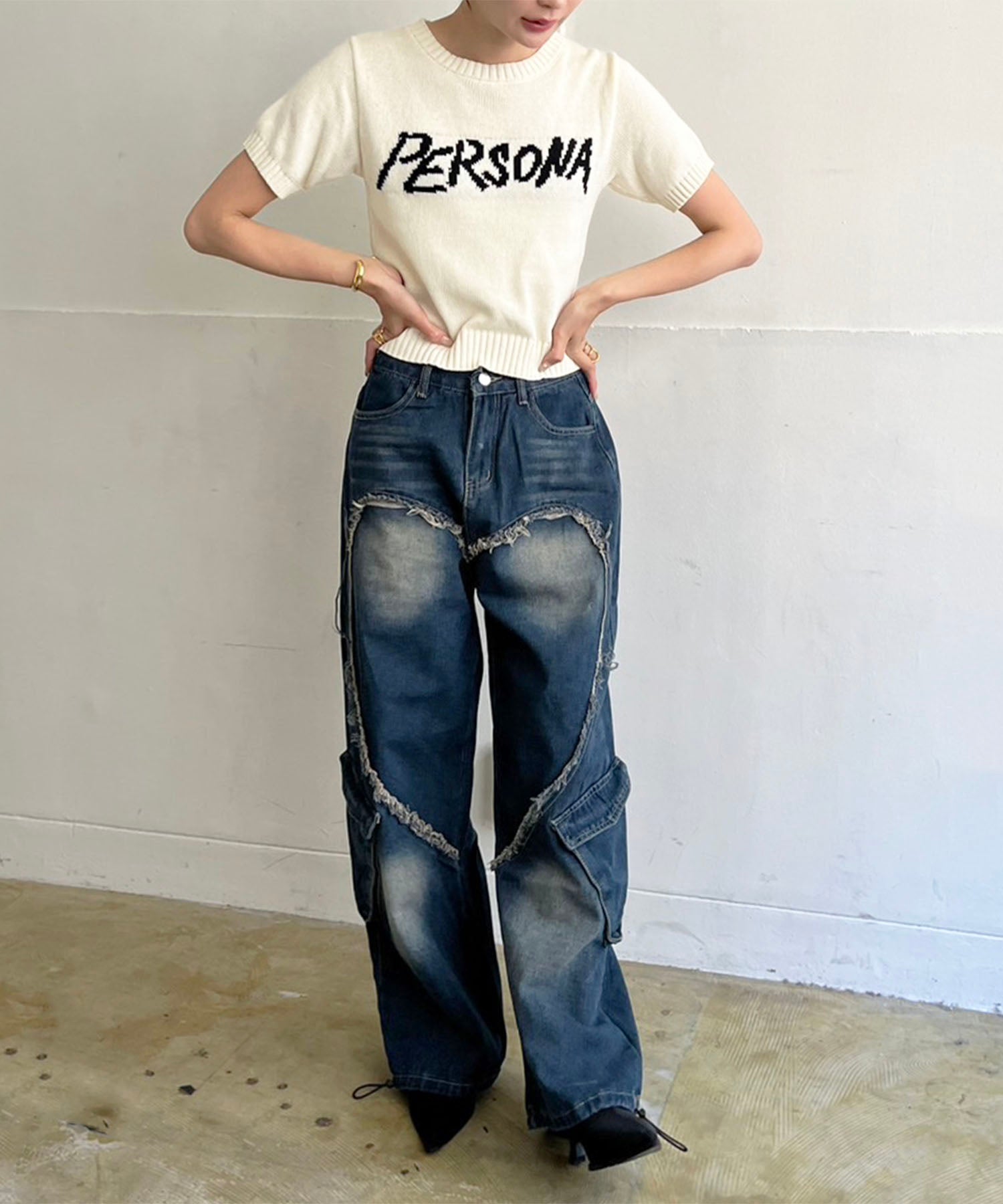 Jewelobe Jewelobe Big Heart Shape Cargo Denim Pants