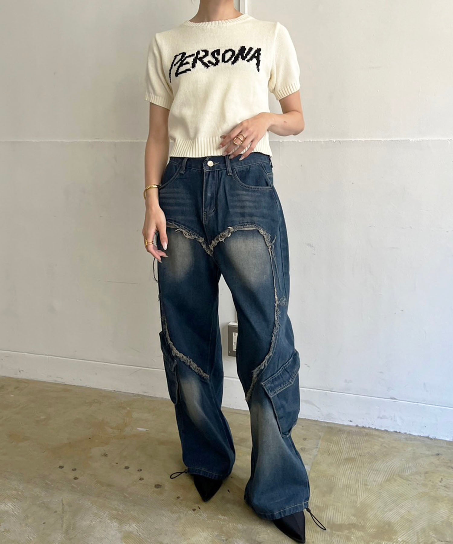 Jewelobe Jewelobe Big Heart Shape Cargo Denim Pants