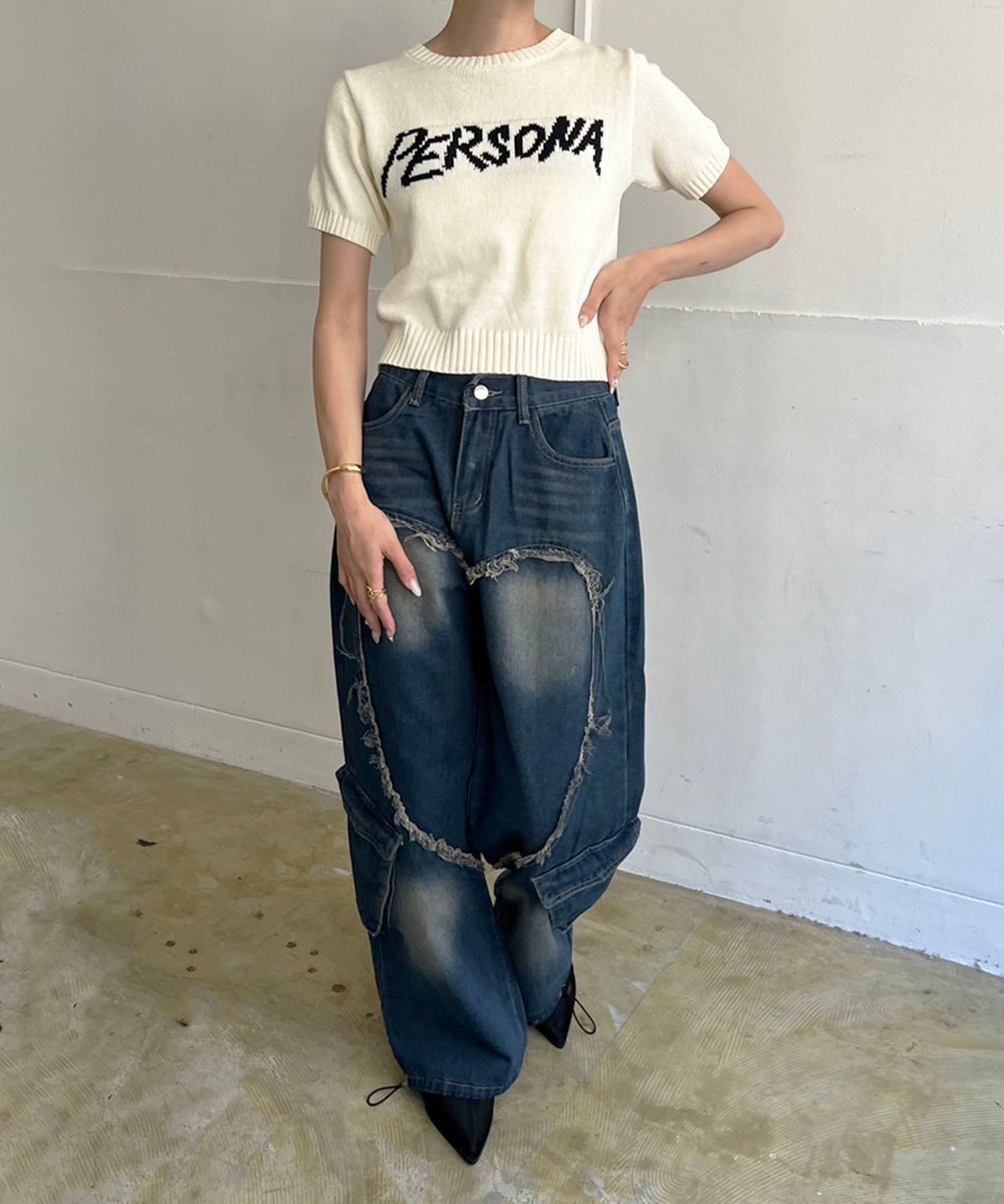 Jewelobe Jewelobe Big Heart Shape Cargo Denim Pants