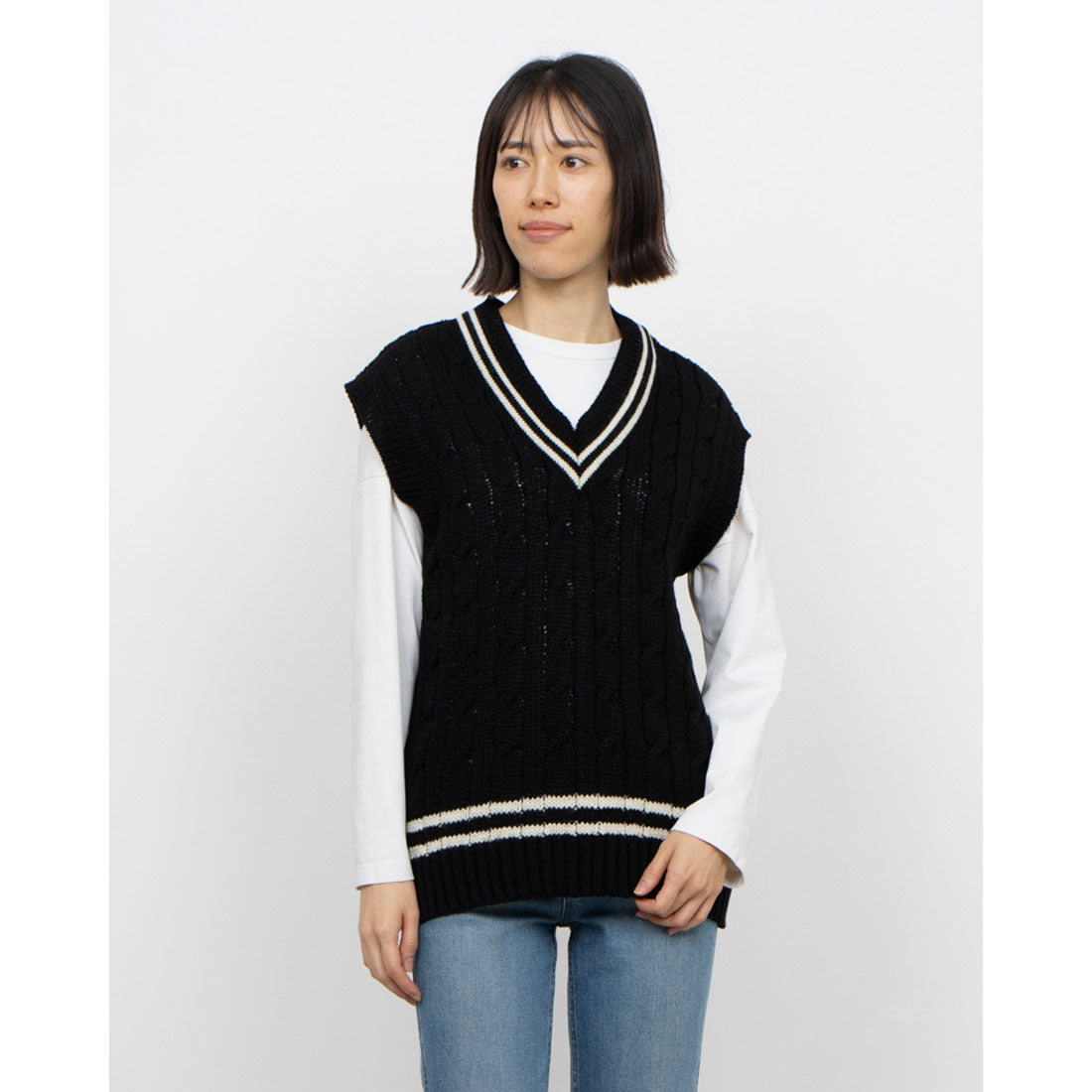 JAMES CHARLOTTE　Aran Regular Crew Vest James Charlotte Knit Vest