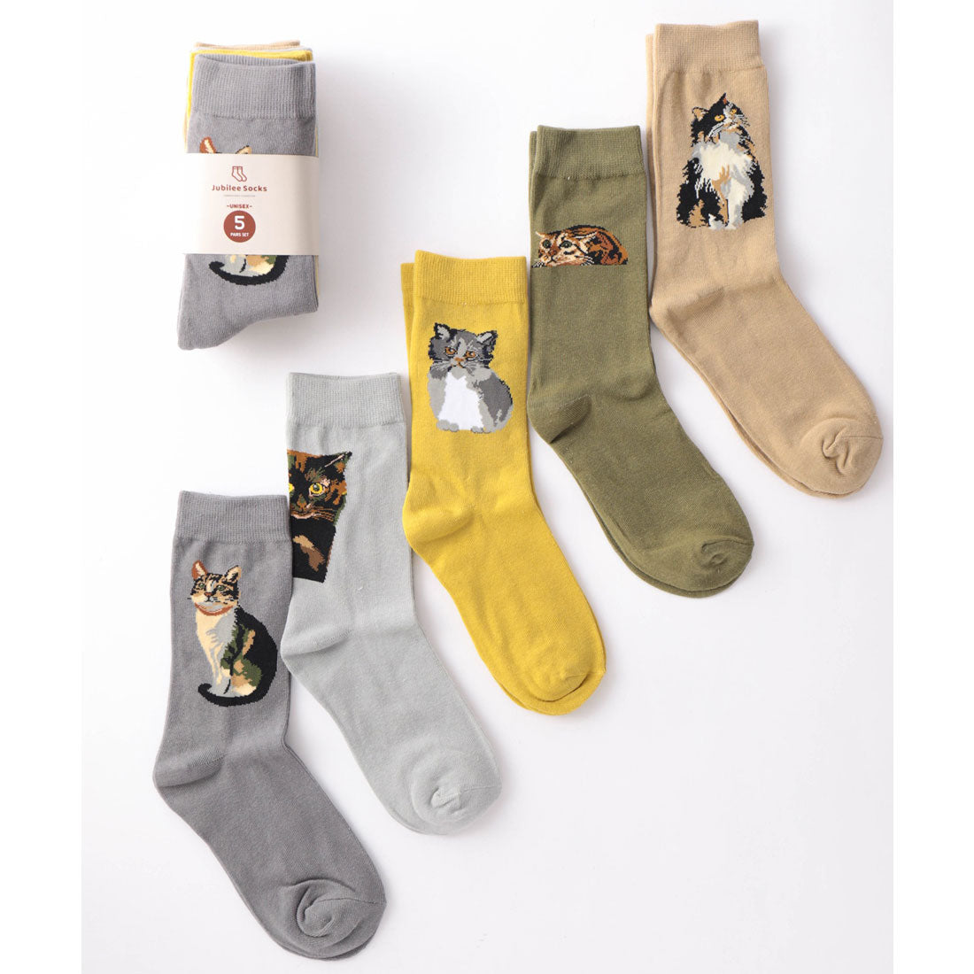 ジュビリー Jubilee キャット 猫デザイン ソックス5足セット ユニセックス （MIX） MIX