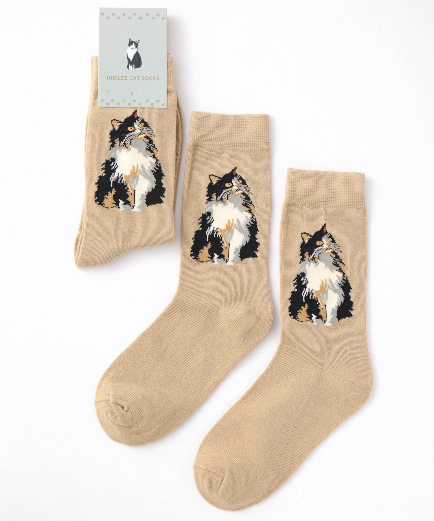 ジュビリー Jubilee キャット 猫デザインソックス ユニセックス,オートミール